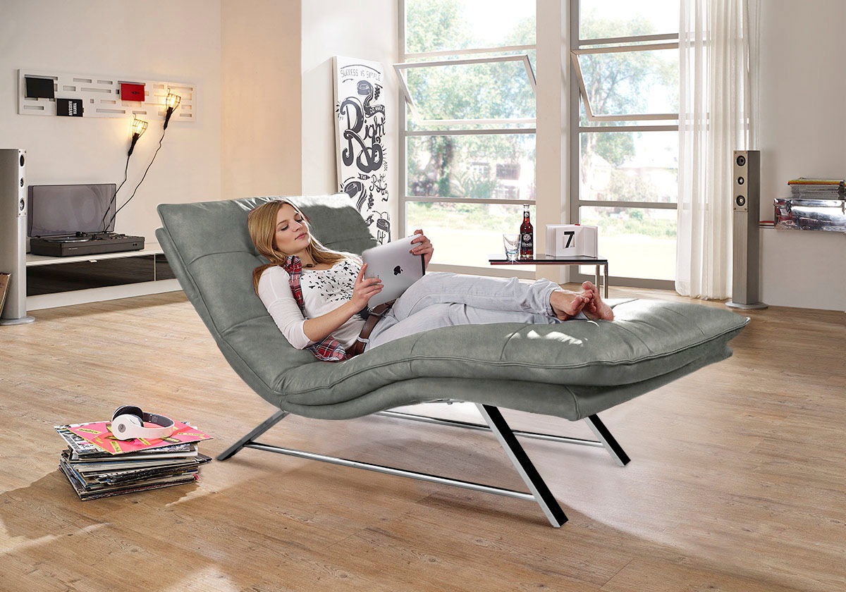 Relaxliege W.SCHILLIG "daily dreams", grau (grau s37), B:95cm H:91cm T:170cm, Stoff S37 (100% Polyester), Sofas, in Waffelkissen-Optik, wahlweise mit Motor, Kufengestell, in 2 Breiten 6