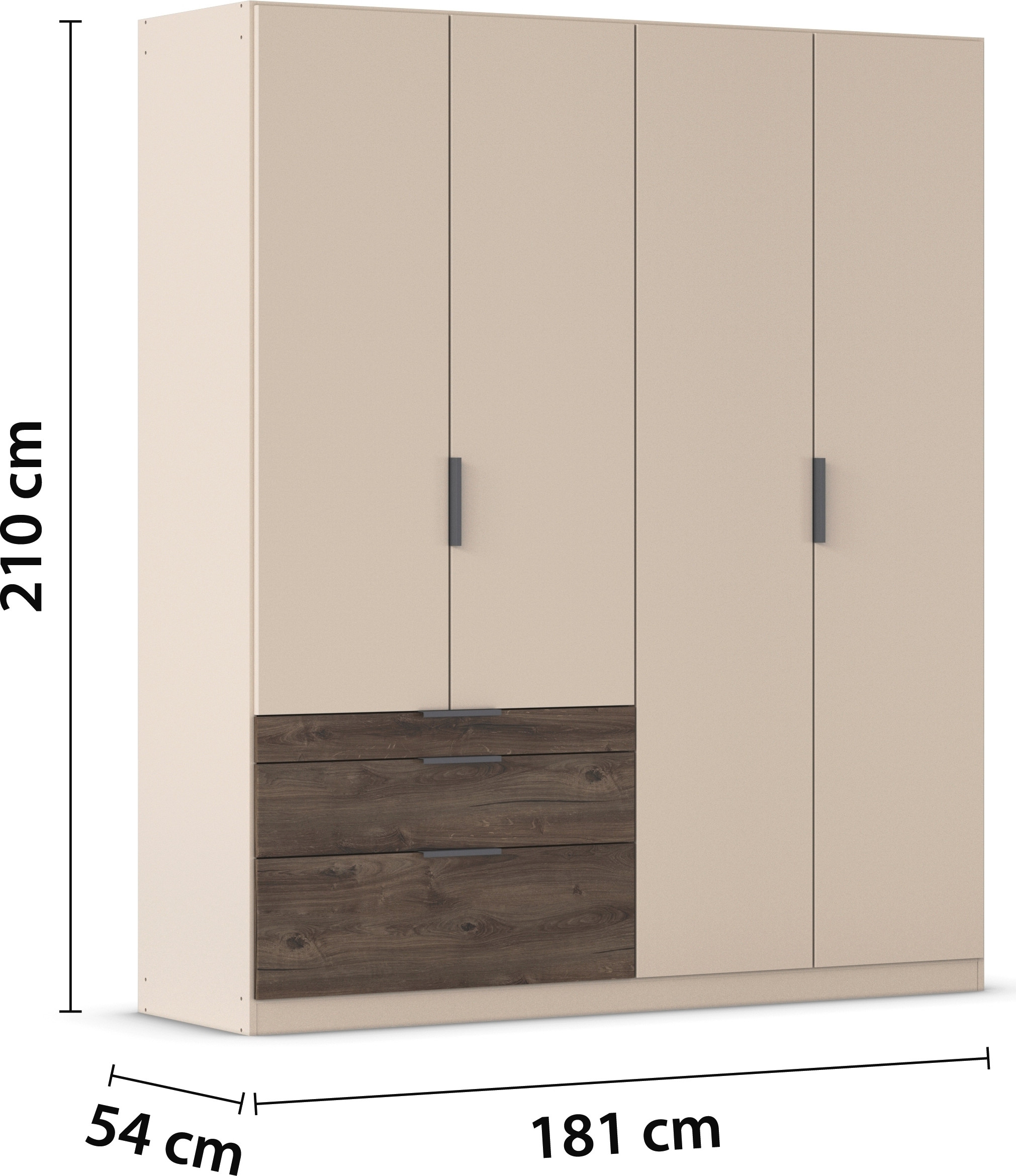 rauch Kleiderschrank »Drehtürenschrank Schrank Garderobe Schlafzimmerschrank KODA«, (oberer Schubkasten mit praktischer Inneneinteilung), mit asymmetrisch angeordneten Schubladen MADE IN GERMANY