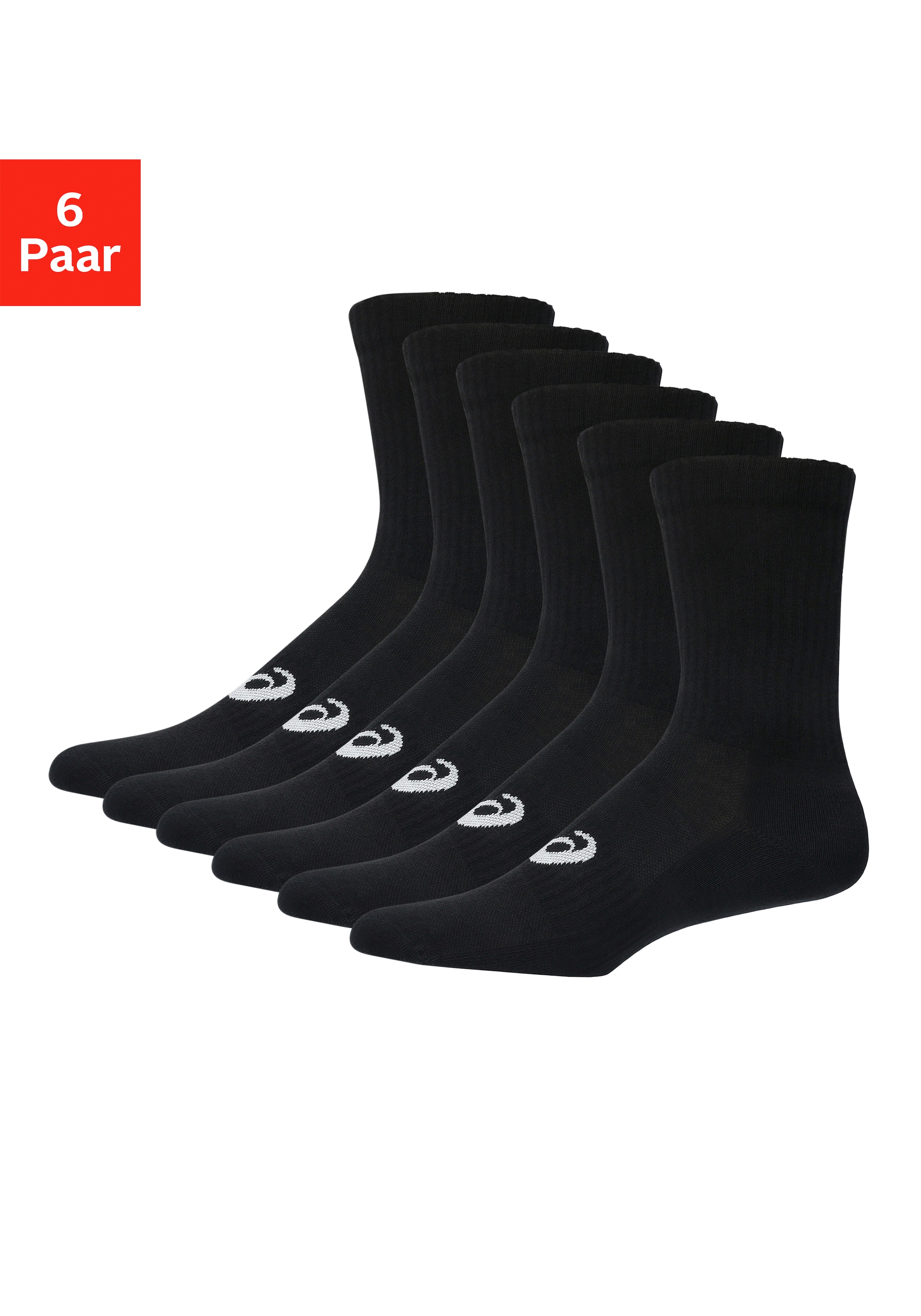 Asics "6 PACK CREW SOCK" mit Dämpfung, Crew-Schnitt