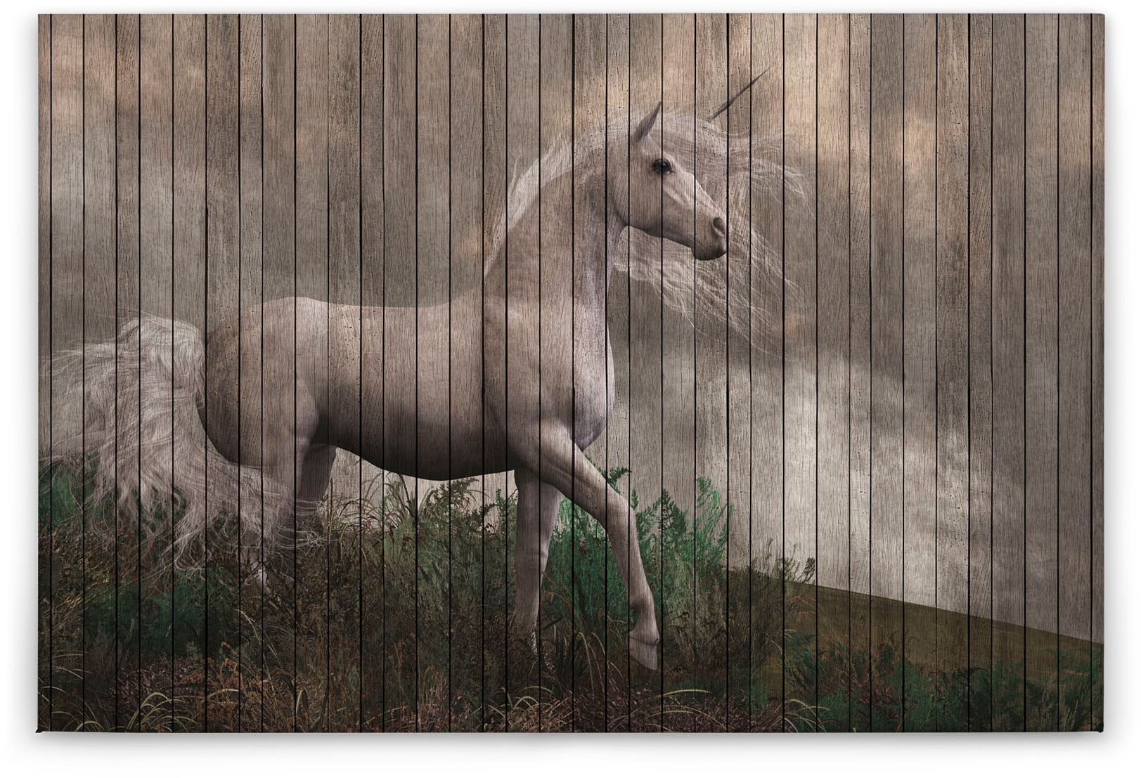 A.S. Création Leinwandbild »fantasy 3«, Tiere, (1 St.), Keilrahmen Bild Holzoptik Einhorn