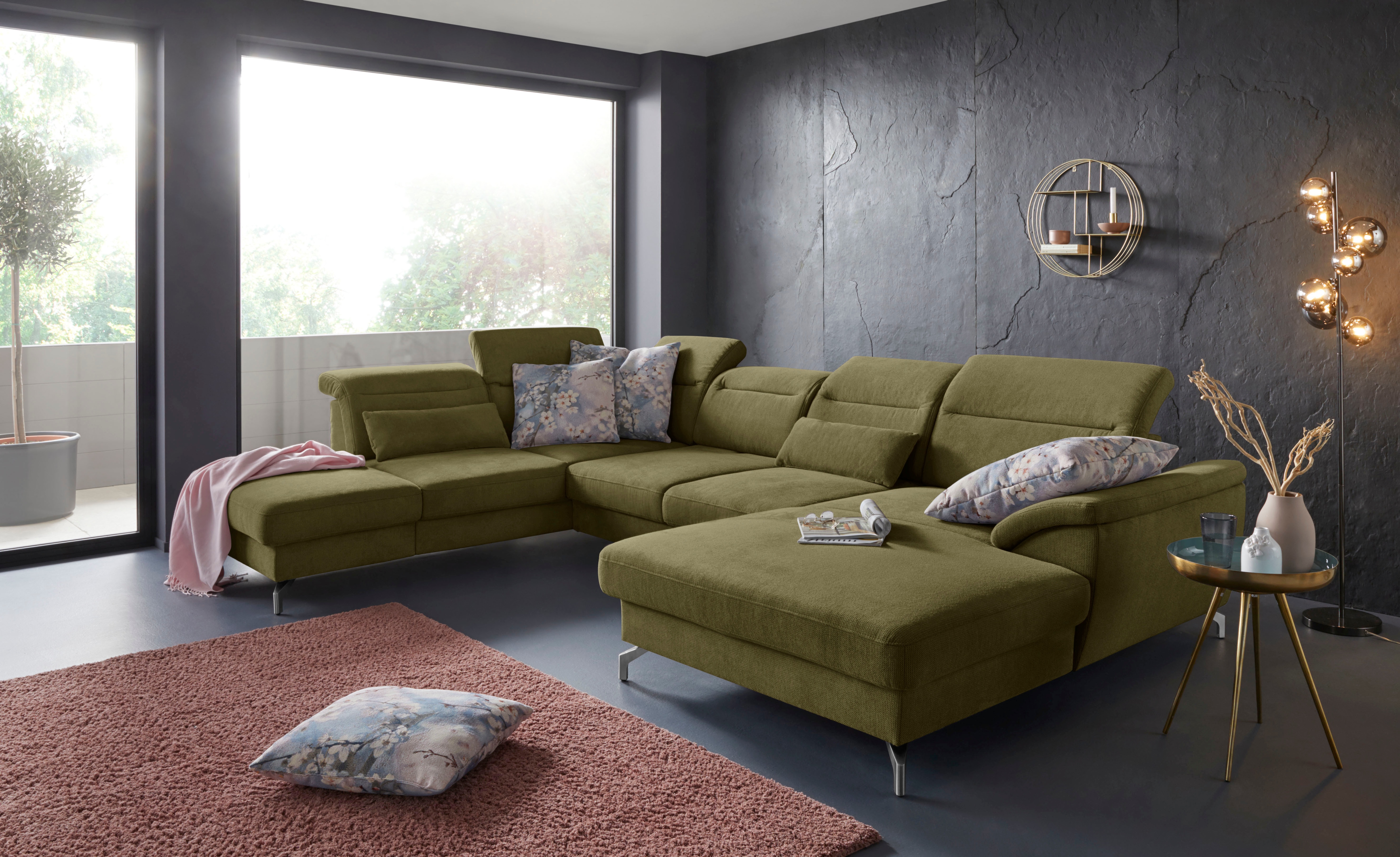 sit&more Wohnlandschaft "Percy U-Form" 12 cm Fußhöhe, Sitztiefenverstellung, wahlweise in 2 Fußfarben