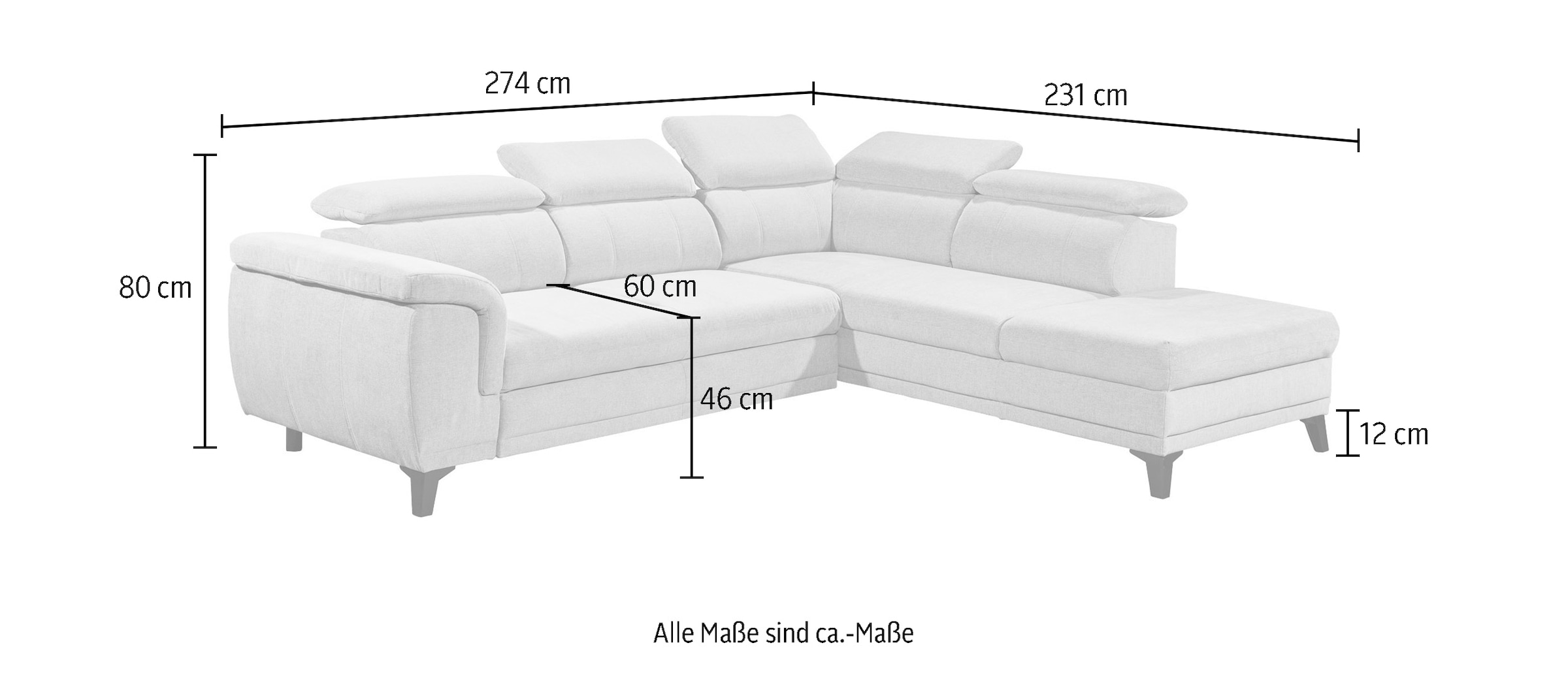 ED EXCITING DESIGN Ecksofa »Albany L-Form«, (2 St.), frei stellbar, Bettfunktion und Bettkasten, inkl. Kopfteilverstellung