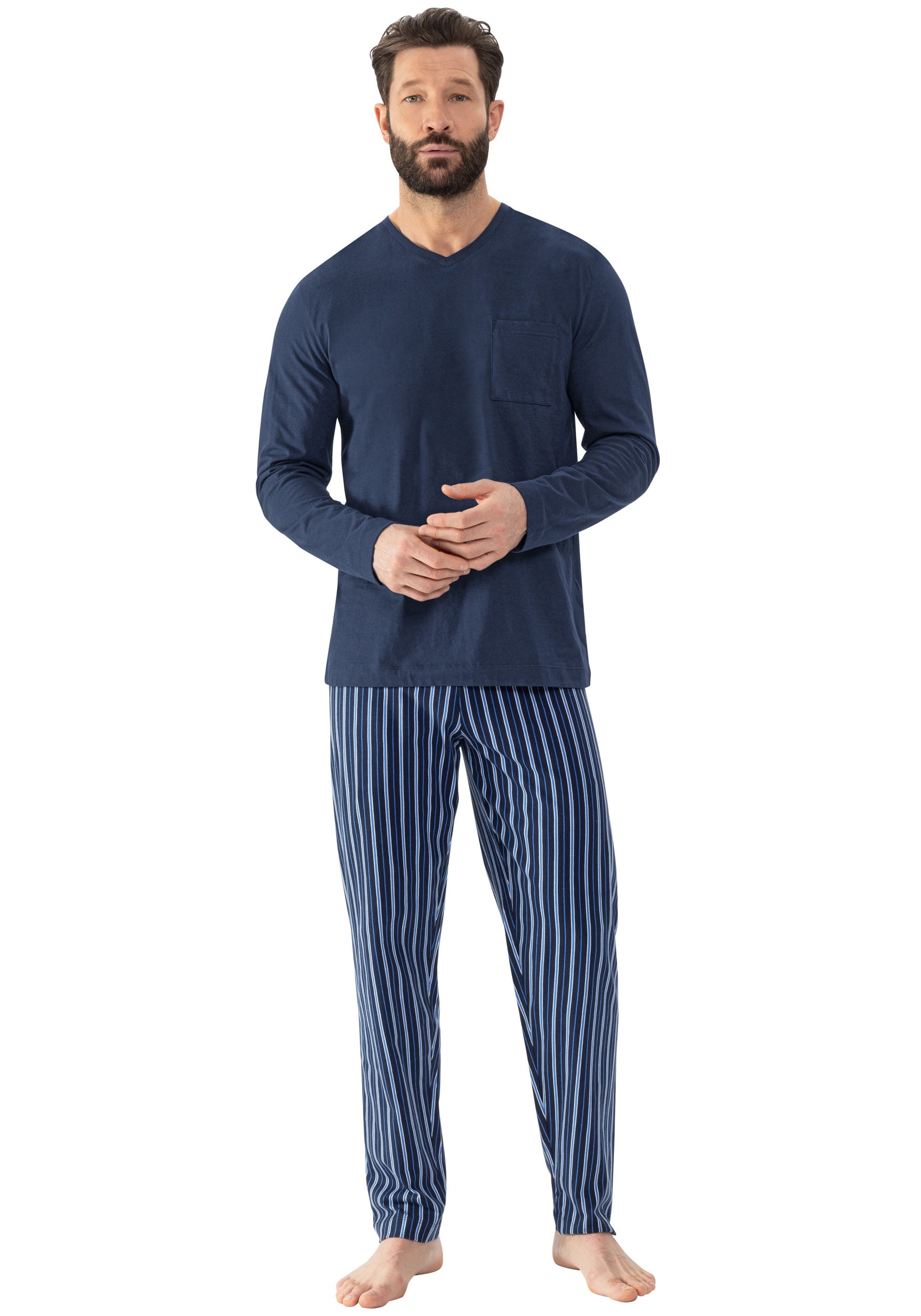 Mey Schlafanzug "Straight" 2 Stk. tlg., Langarm-Shirt mit Brusttasche günstig online kaufen