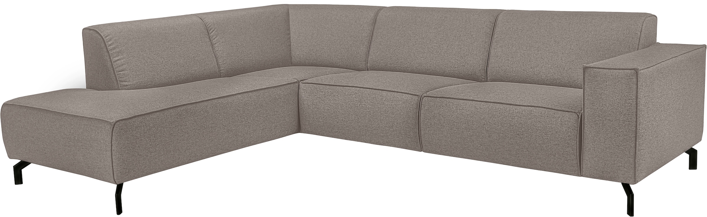Places of Style Ecksofa »Lorcan, Breite 275 cm, weiches Sitzgefühl«, mit schwarzen Metallfüßen, Lederoptik und in weichem Strukturstoff