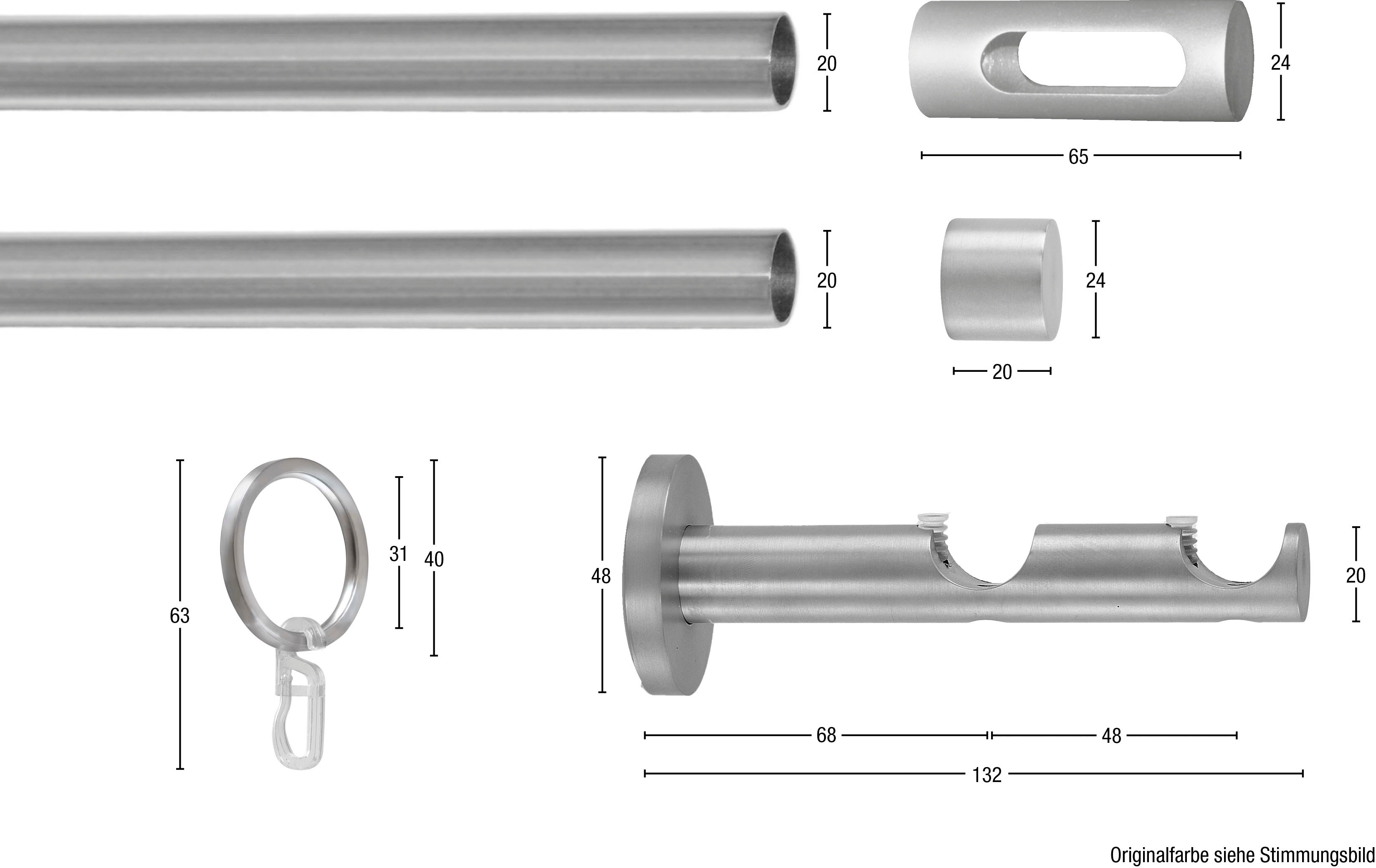 Thumbnail - Normalgrößen Gardinenstange "EASY" Ø 20 mm 2 läufig-läufig Wunschmaßlänge Vorhanggarnitur, verlängerbar, Endk. M. Aussch...