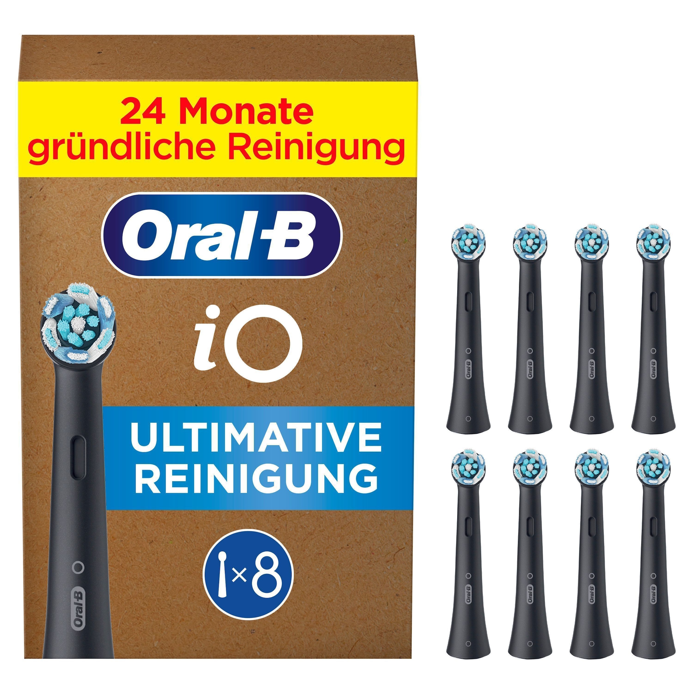 ORAL-B Herren Aufsteckbürsten "iO Ultimative Reinigung", 8 Stk., schwarz, Zahnbürstenköpfe, Original Aufsteckbürsten für elektrische Oral-B iO