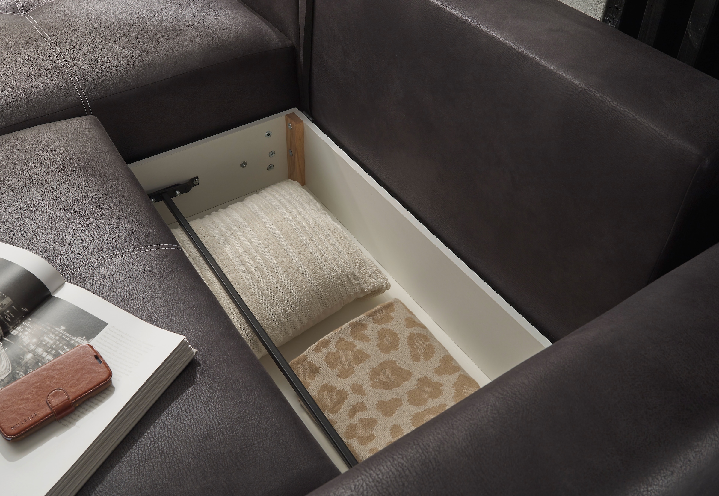 ED EXCITING DESIGN Ecksofa »Dolan L-Form«, mit Bettfunktion, Bettkasten & 2 Zierkissen