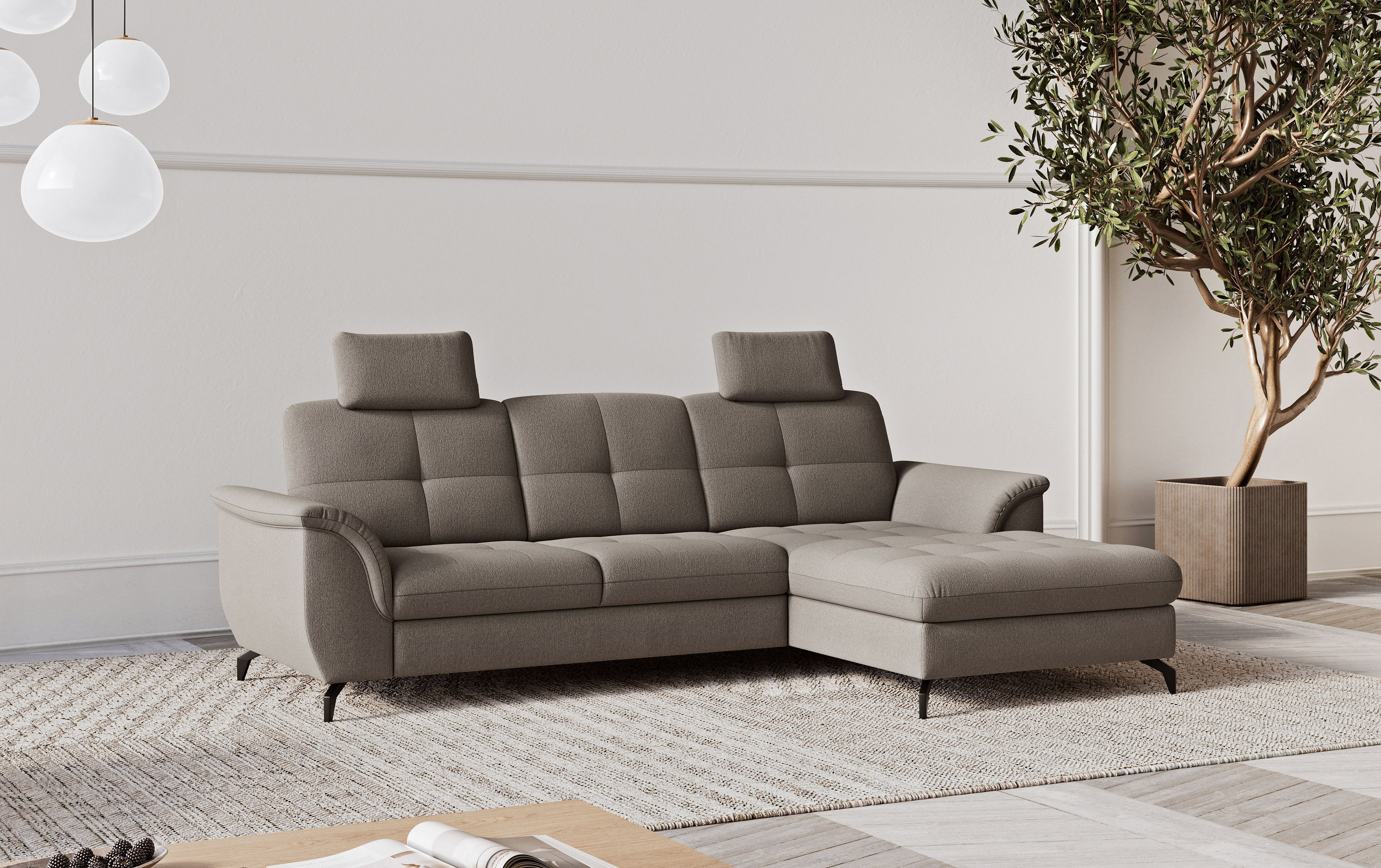 Ecksofa SIT & MORE "Zora", braun (schlamm), B:262cm H:92cm T:164cm, 100% Polyester, Sofas, Ecksofa, wahlweise mit Bettfunktion und Bettkasten