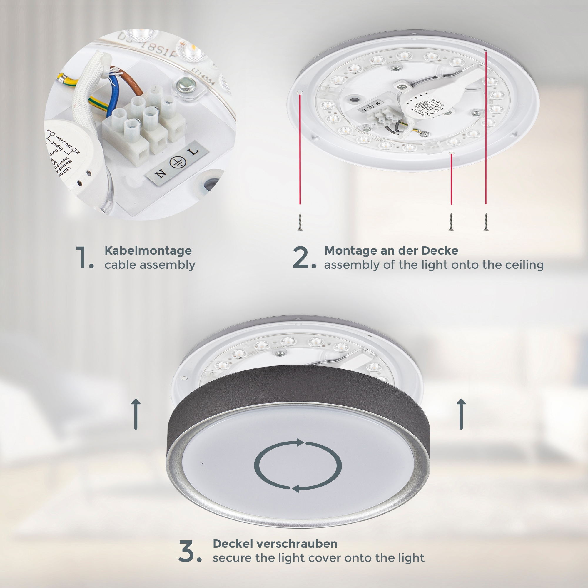 B.K.Licht LED Deckenleuchte,  mit 1 x LED-Platine 12 Watt, 1.200lm,4.000K, nicht dimmbar, Ø 25,00 cm