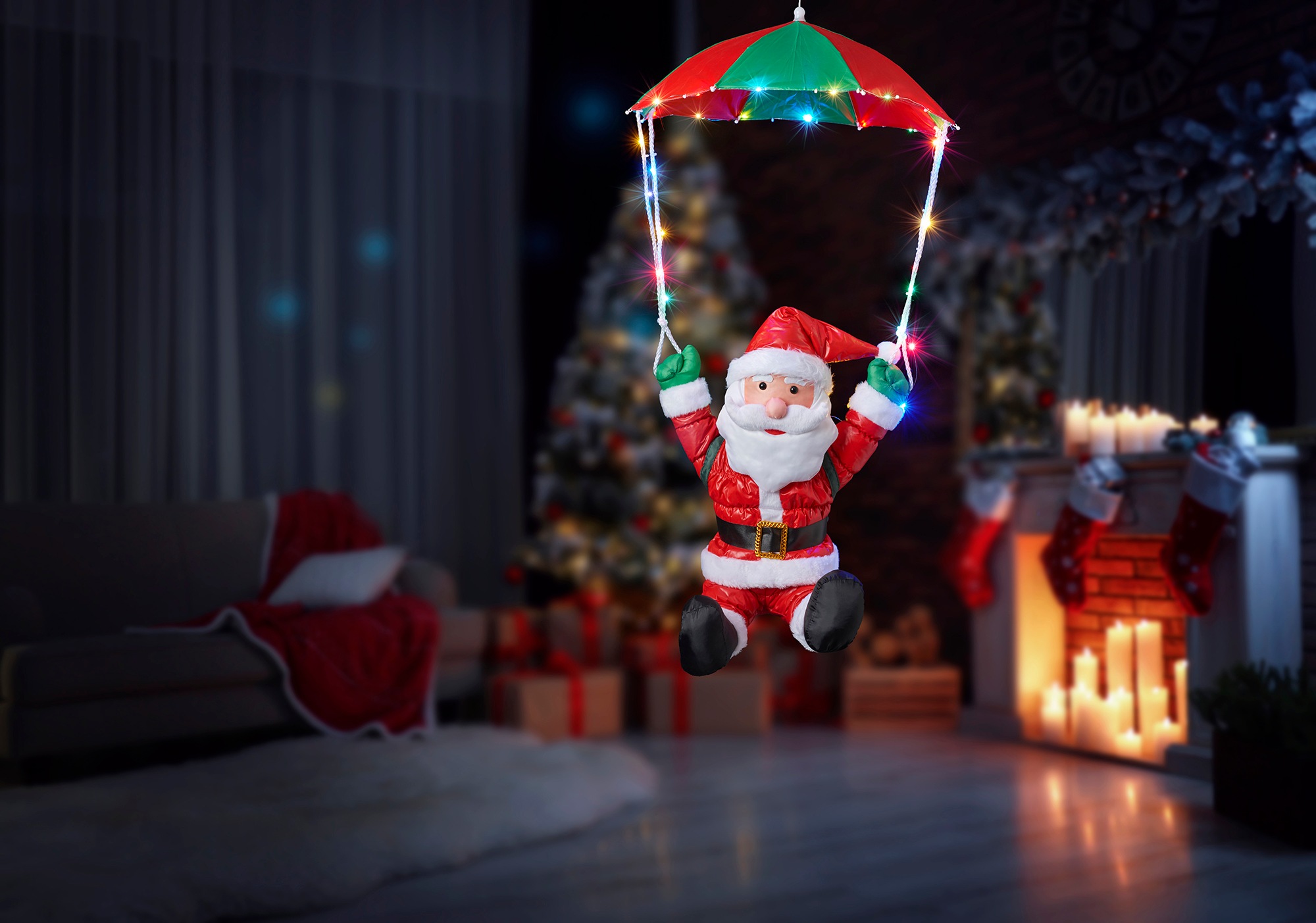 BONETTI LED Dekofigur »Weihnachtsmann mit Fallschirm«, 30 flammig-flammig, Weihnachtsdeko aussen