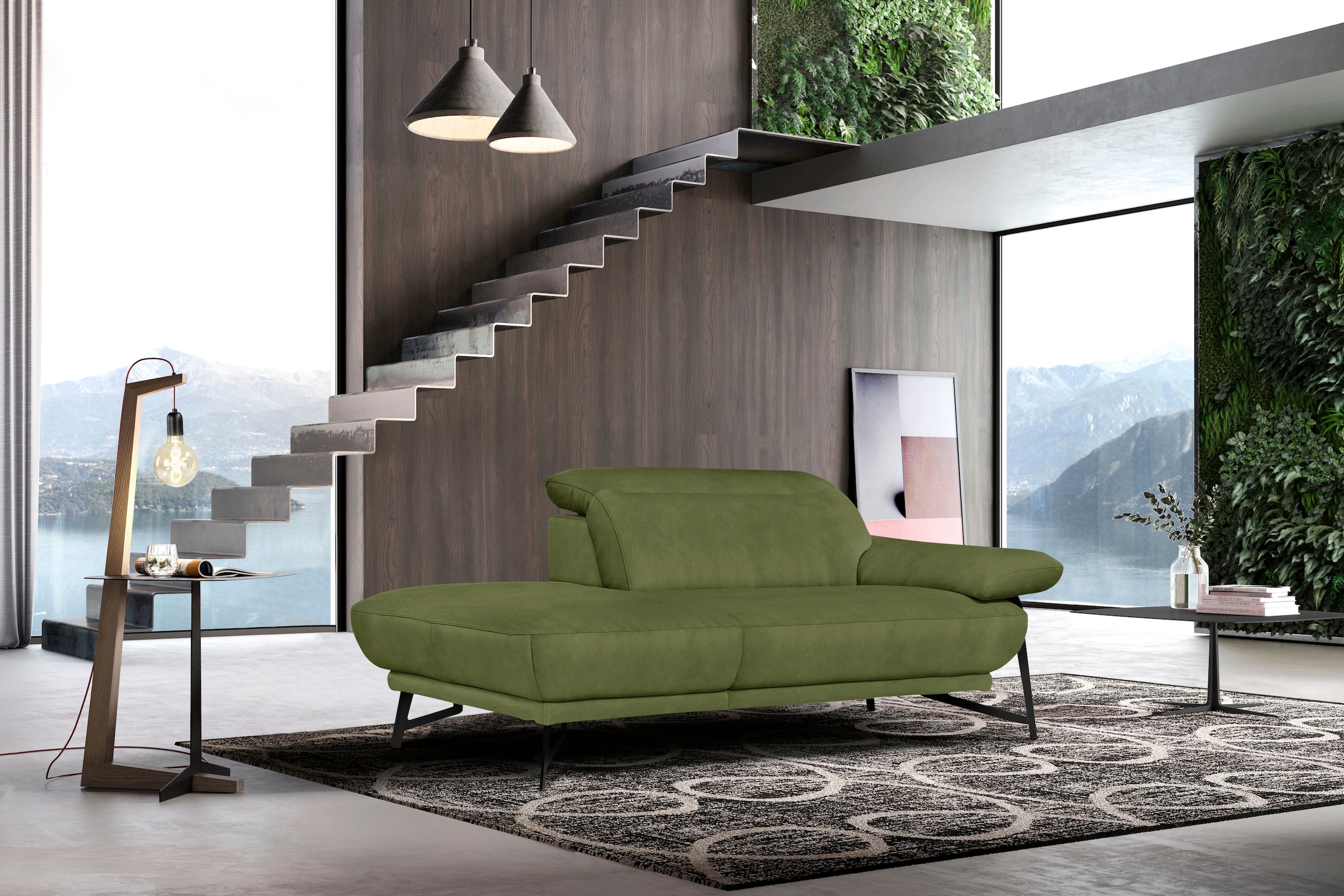 Egoitaliano Ottomane "Anais, erstklassiges Designsofa, Breite 179 cm, Fußfarbe schattengrau" Kopfteil verstellbar, Luxus-Microfaser, kiwi