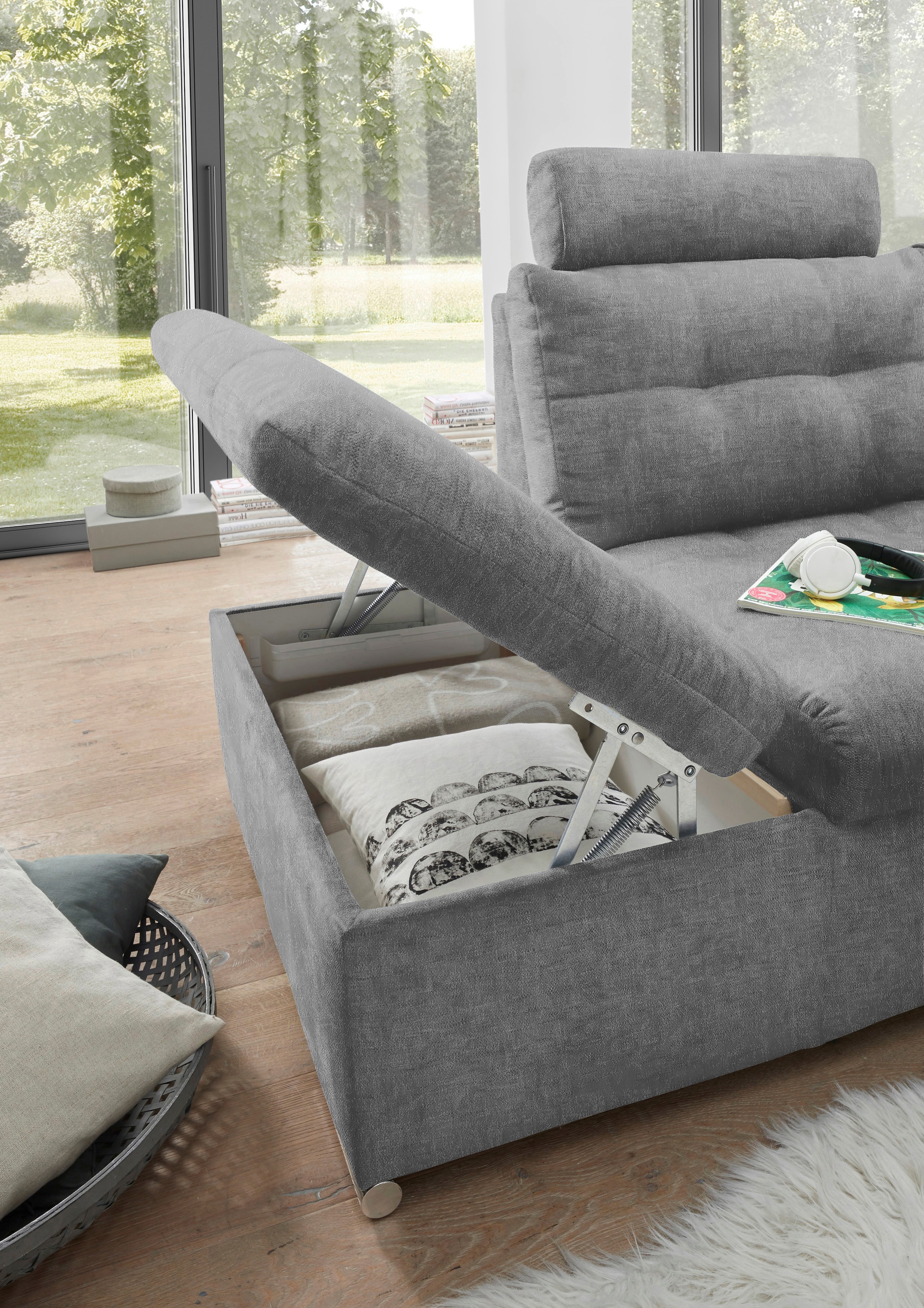 ED EXCITING DESIGN Ecksofa »Nalo L-Form«, mit Bettfunktion, Armteilverstellung, Kopfstützen & 2 Nierenkissen