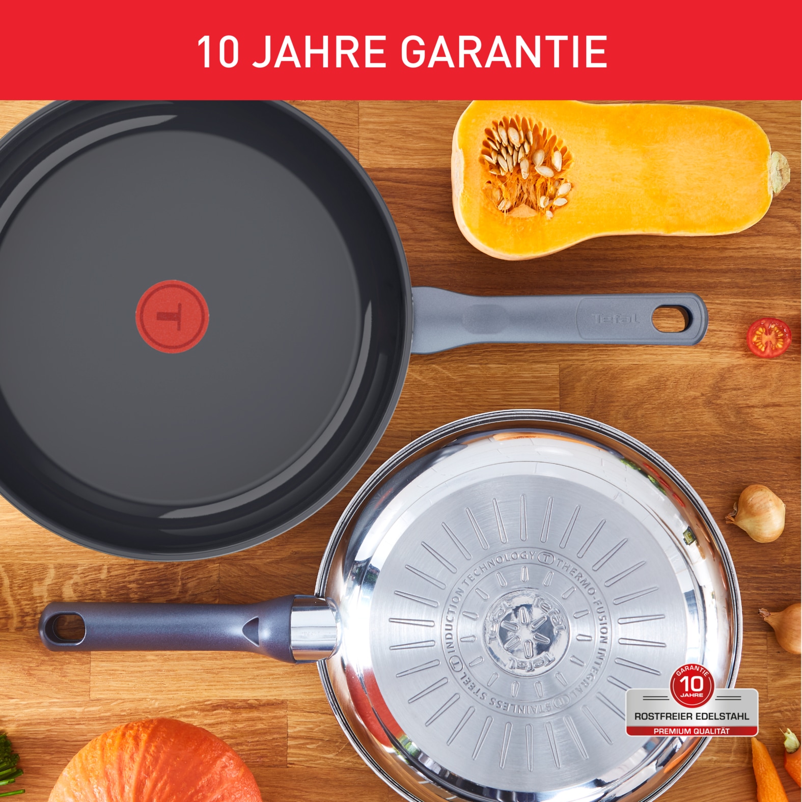Tefal Pfannen-Set »Duetto On« Edelstahl Set, 3 Stk. tlg. Antihaftbeschichtung, Temperaturindikator Thermo-Signal, Induktion