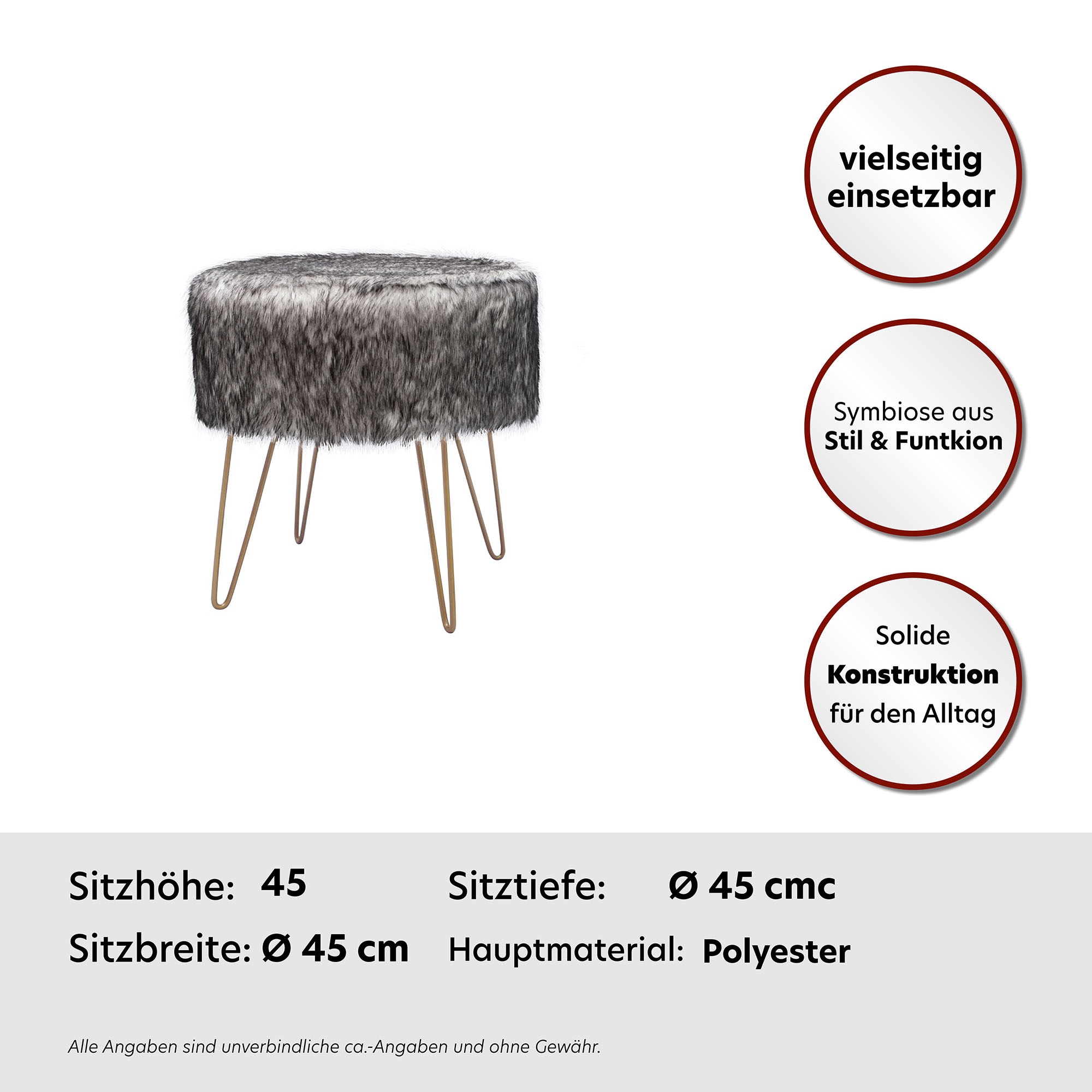 Kayoom Hocker »Mio 1, Fellhocker in modernem Design, runde Form mit Metallbeinen«, (1 St.), beeindruckend, teilweise handgefertigt, attraktive Farbgestaltung