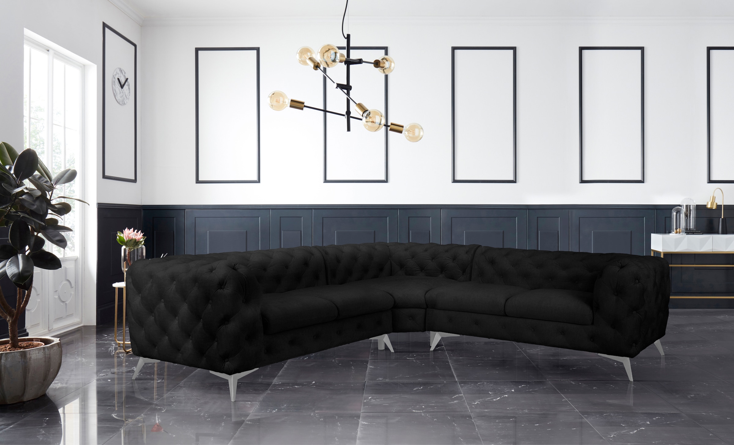 Leonique Chesterfield-Sofa "Ecksofa GLYNIS L-Form mit Wellenunterfederung, günstig online kaufen