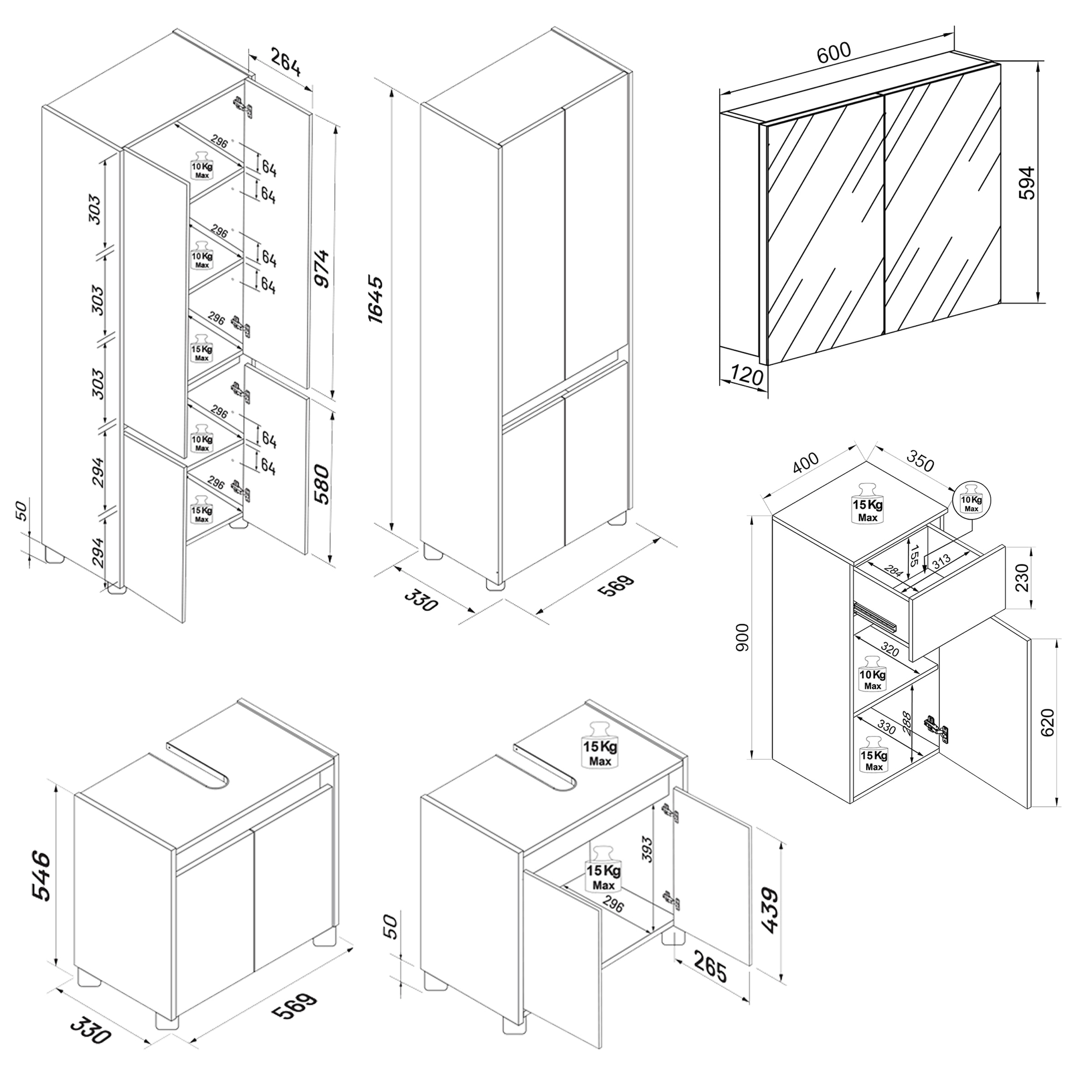 VCM Badmöbel-Set »4-tlg. Badmöbel Set Komplett Badschrank Cosila  XL« 4 Stk. tlg.