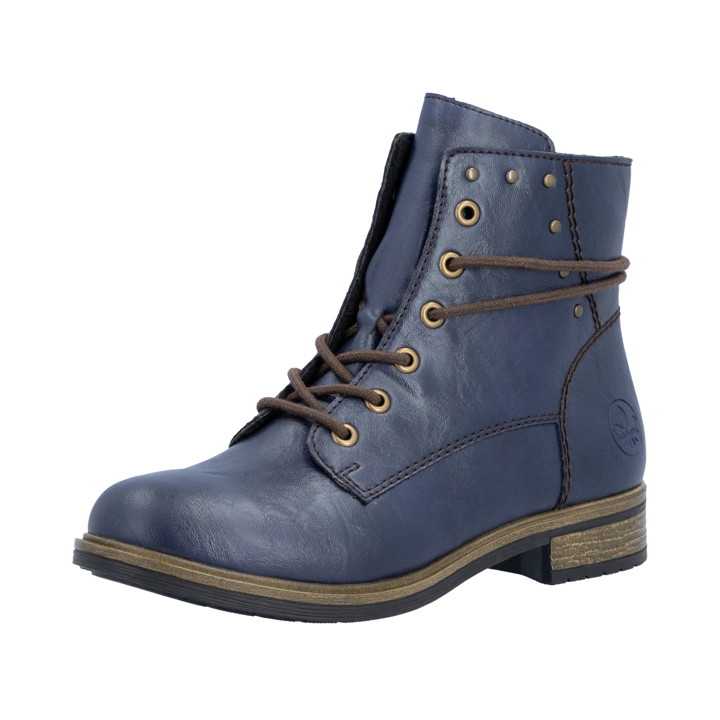 Schnürstiefelette RIEKER, Damen, Gr. 43, blau, Lederimitat, Schuhe Schnürstiefelette, Schnürboots mit schaftumspielender Schnürung