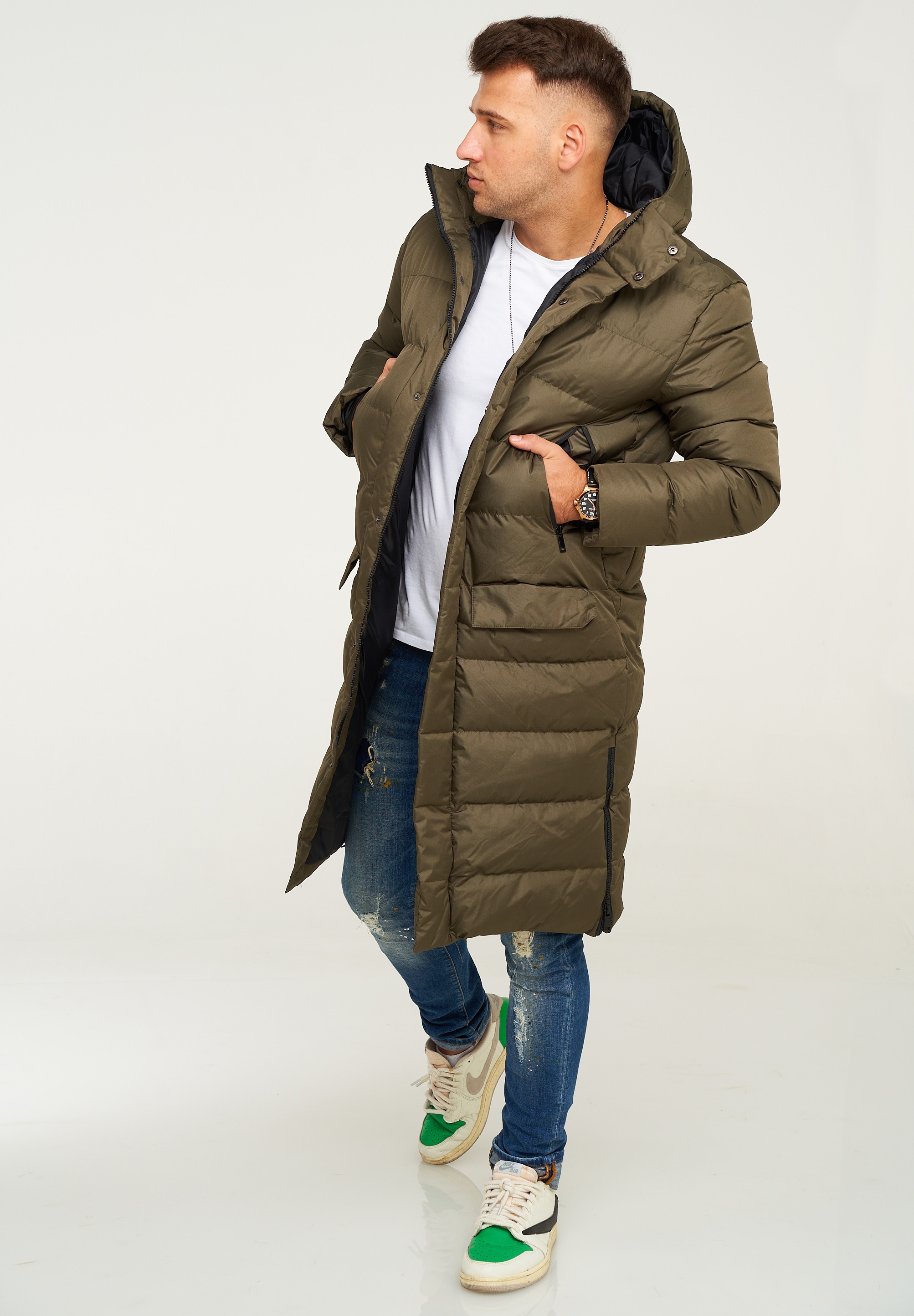 behype Steppjacke »LONGLINE ZIP PARKA«, Steppjacke mit Kapuze