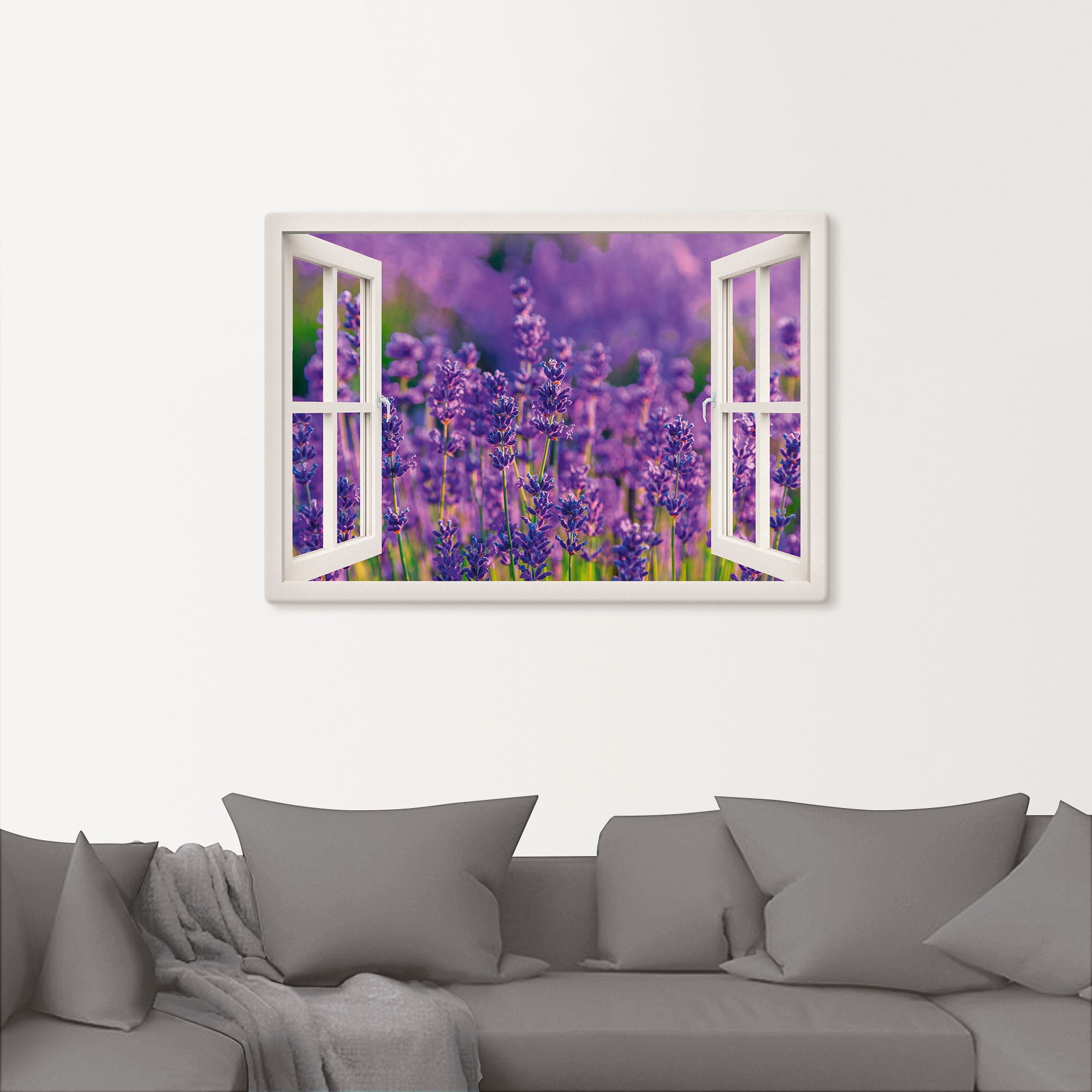 Artland Wandbild »Fensterblick Lavendelfeld in Tihany«, Blumenwiese, (1 St.), als Leinwandbild, Wandaufkleber in verschied. Größen