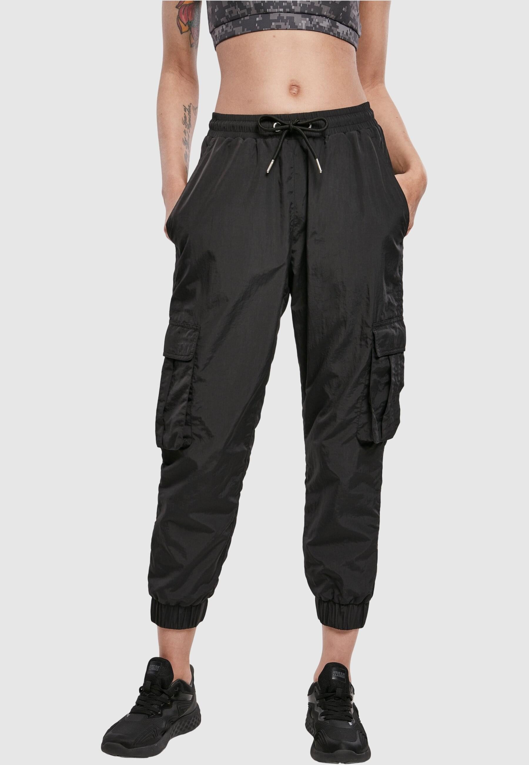 URBAN CLASSICS Cargohose »Urban Classics Damen Ladies High Waist Crinkle Nylon Cargo Pants«, (1 tlg.)