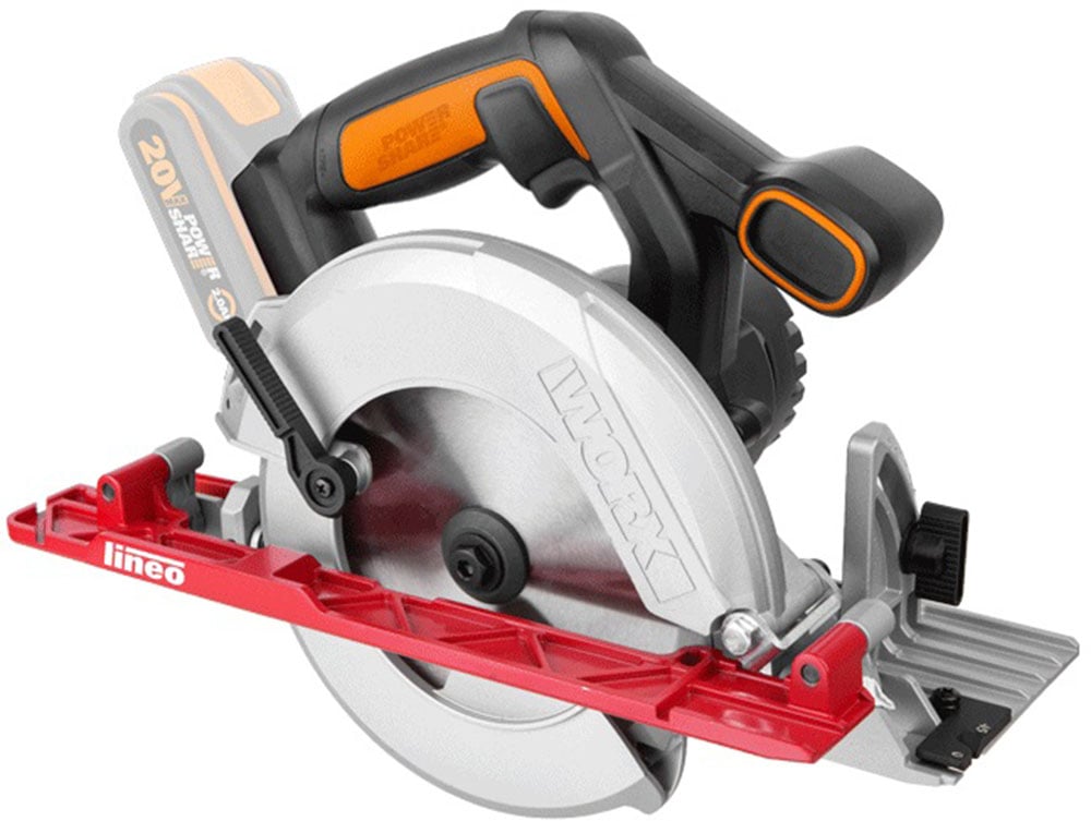 Worx Akku-Handkreissäge "WX530.9", Absaug-Adapter, Gehrungschnitt, 165 mm Sägeblatt, ohne Akku&Ladegerät