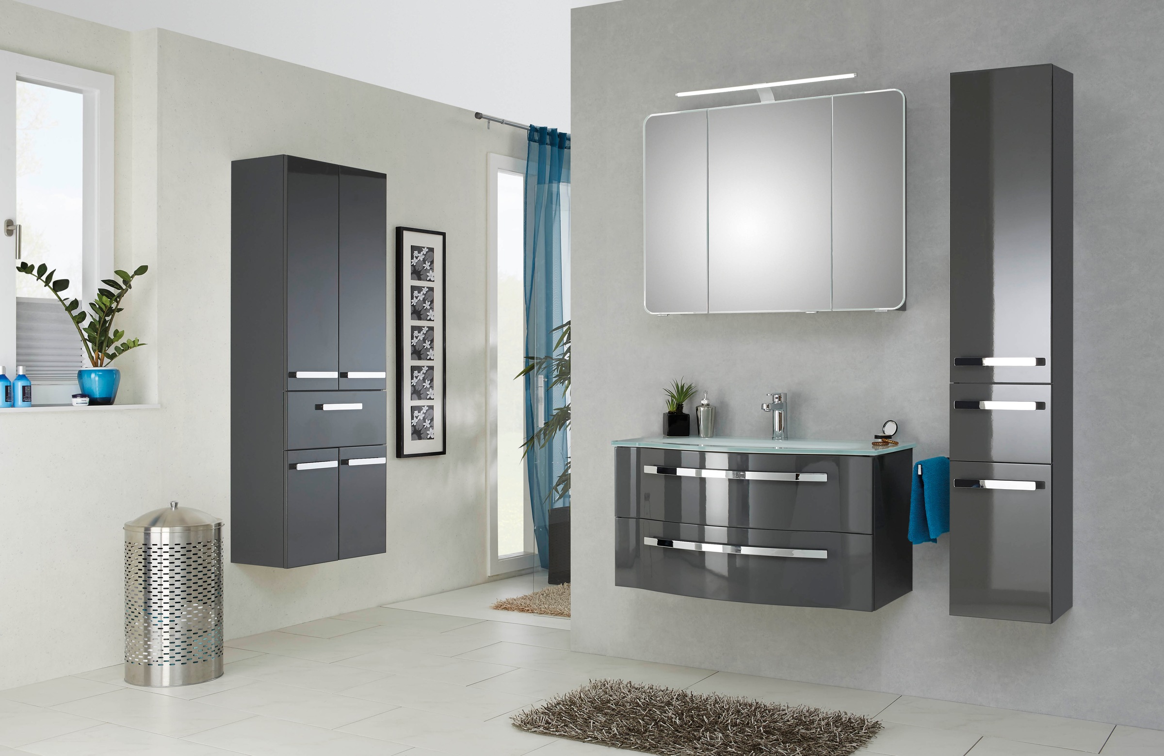 Saphir Badmöbel-Set "Serie 4005, vormontiert, Glaswaschbecken, Spiegelschra günstig online kaufen