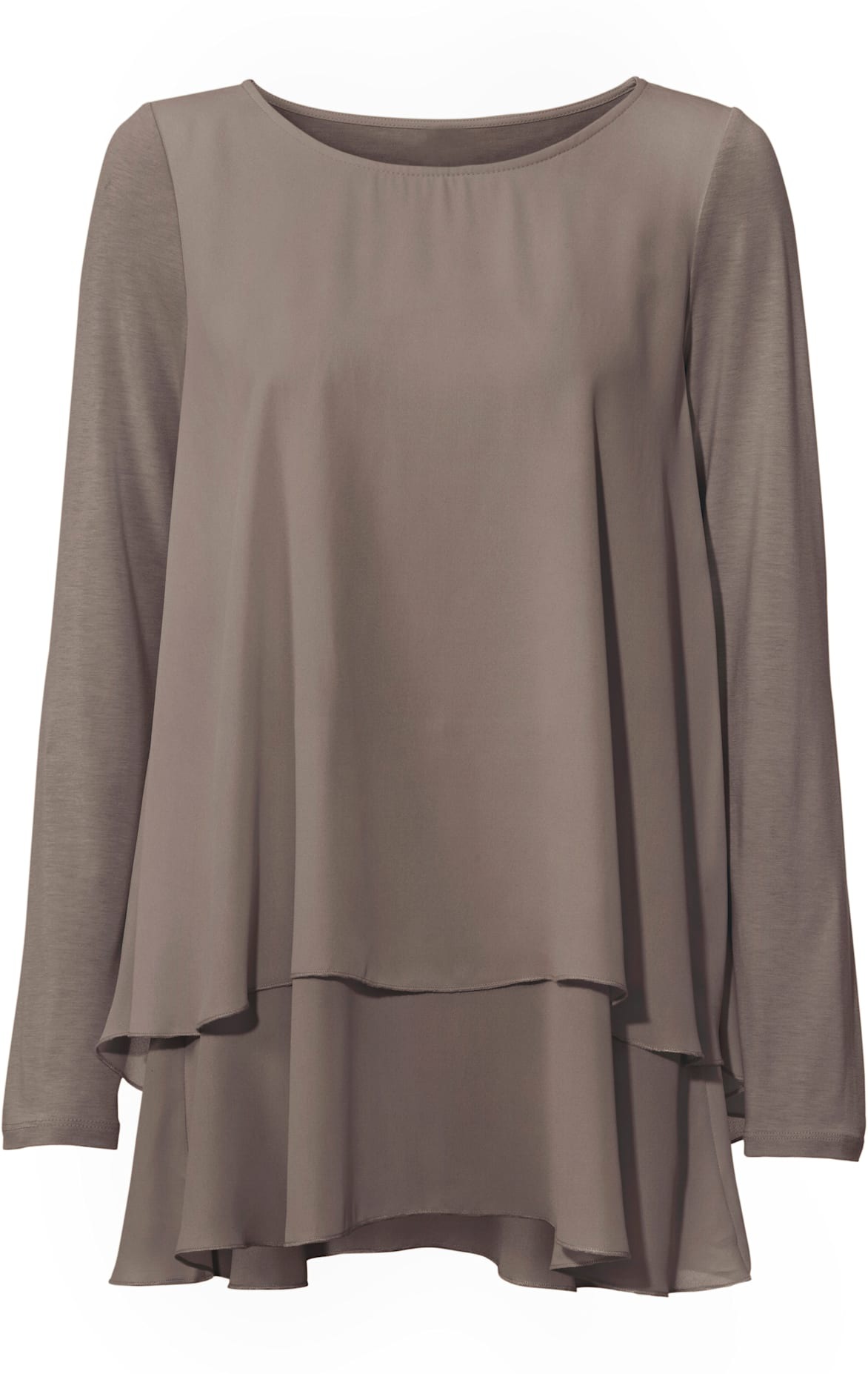 Rundhalsshirt HEINE "Rundhals-Shirt", Damen, Gr. 36, grau (taupe), 100% Polyester, Innenseite:5% Elasthan, 95% Viskose, unifarben, Rundhals, Shirts Rundhalsshirt 3