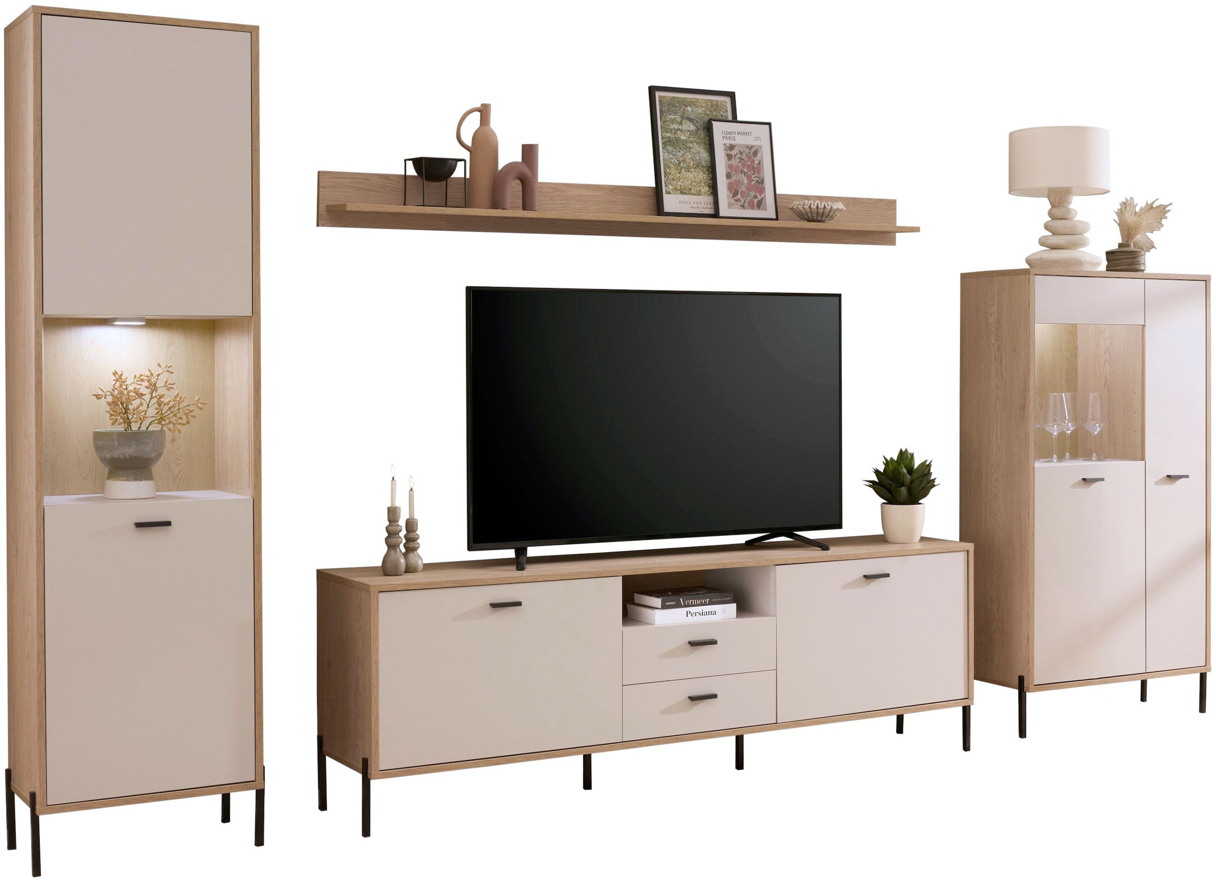 Home affaire Wohnwand »Fredericia, moderne Anbauwand, Komplettset in Kaschmir« Set, 4 Stk. tlg.