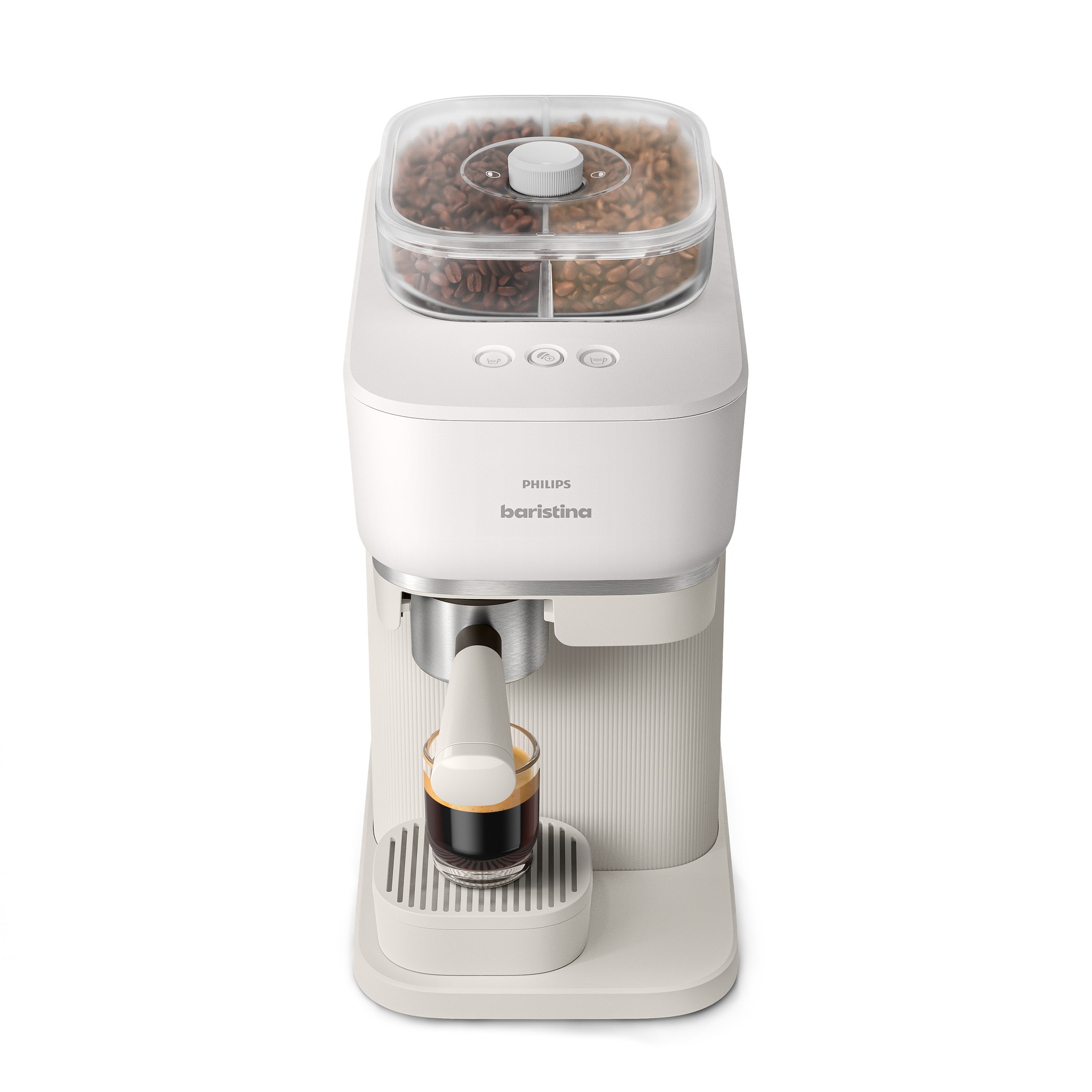 PHILIPS baristina Espressomaschine »mit Bean swap BAR320/00 mit Mahlwerk für ganze Bohnen«, Doppelter Bohnenbehälter, 16 bar Pumpendruck, Naturweiß​