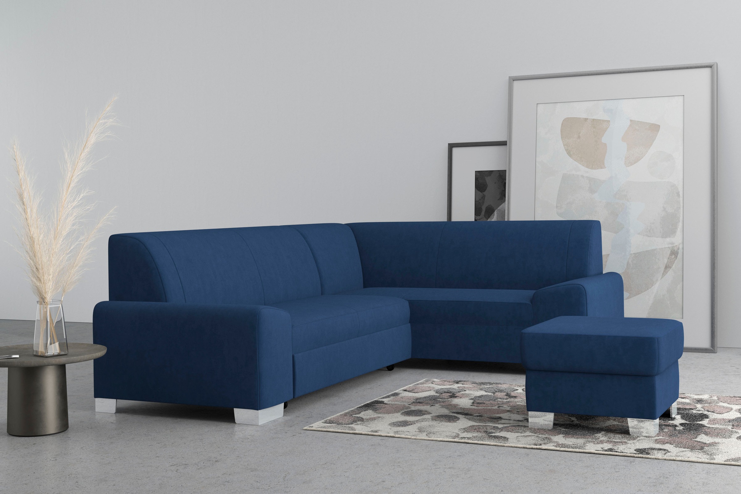 Ecksofa DOMO COLLECTION "Anzio in kubischer Formensprache, flache Armlehnen, L-Form", blau (marine), B:259cm H:85cm T:191cm, Sofas, Ecksofa, Wahlweise mit Bettfunktion und Federkern für hohen Sitzkomfort 2