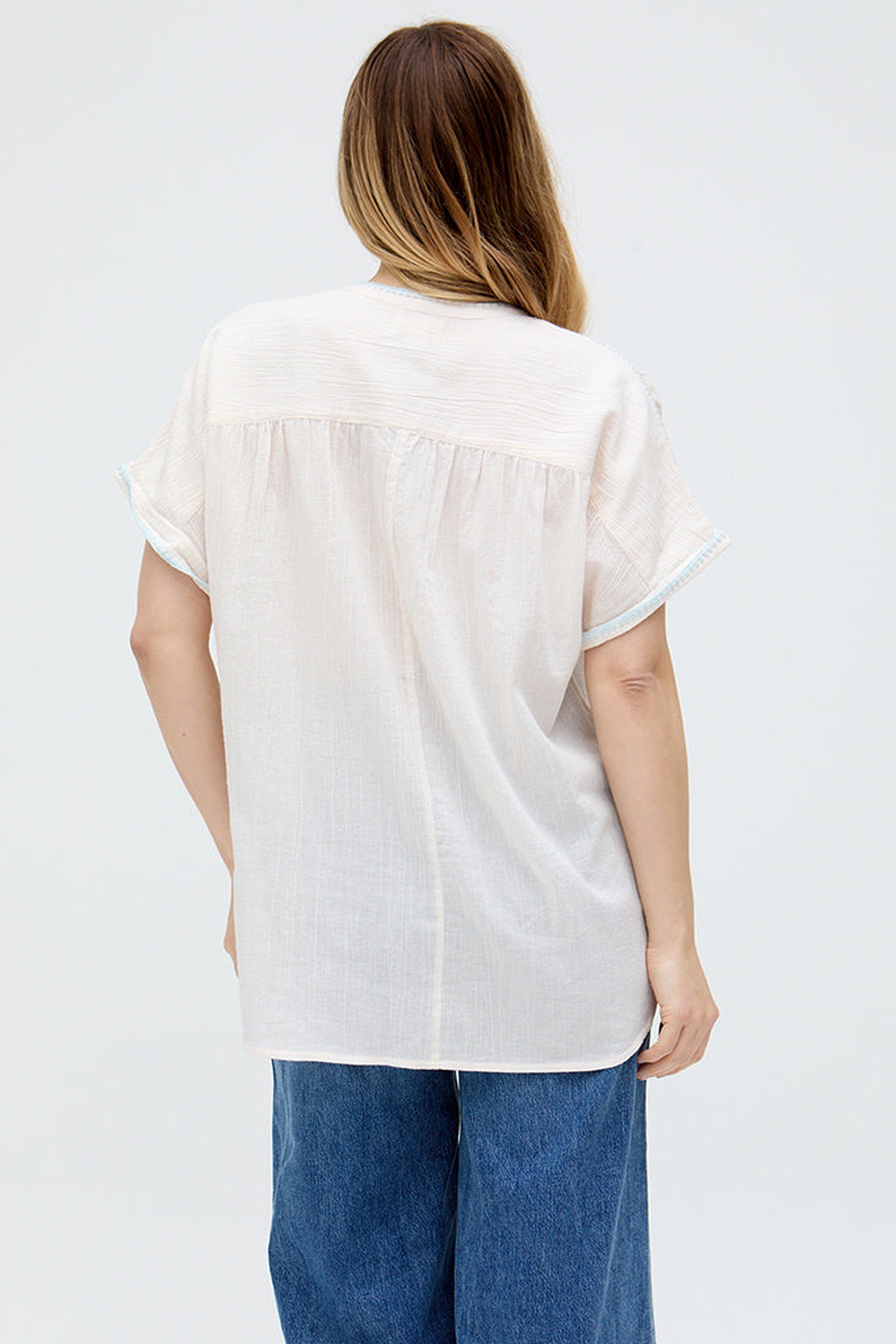 RAFFYA Hemdbluse »Juneeta Crop Sleeve Button Down Shirt In Cream Damen«