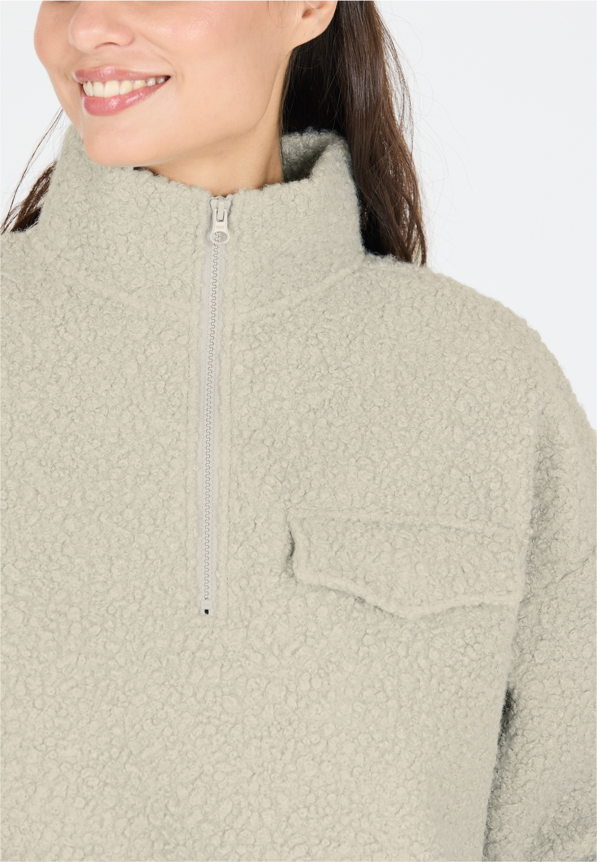 ATHLECIA Strickpullover »Florrie«, mit Teddy-Fleece und halbem Reißverschluss