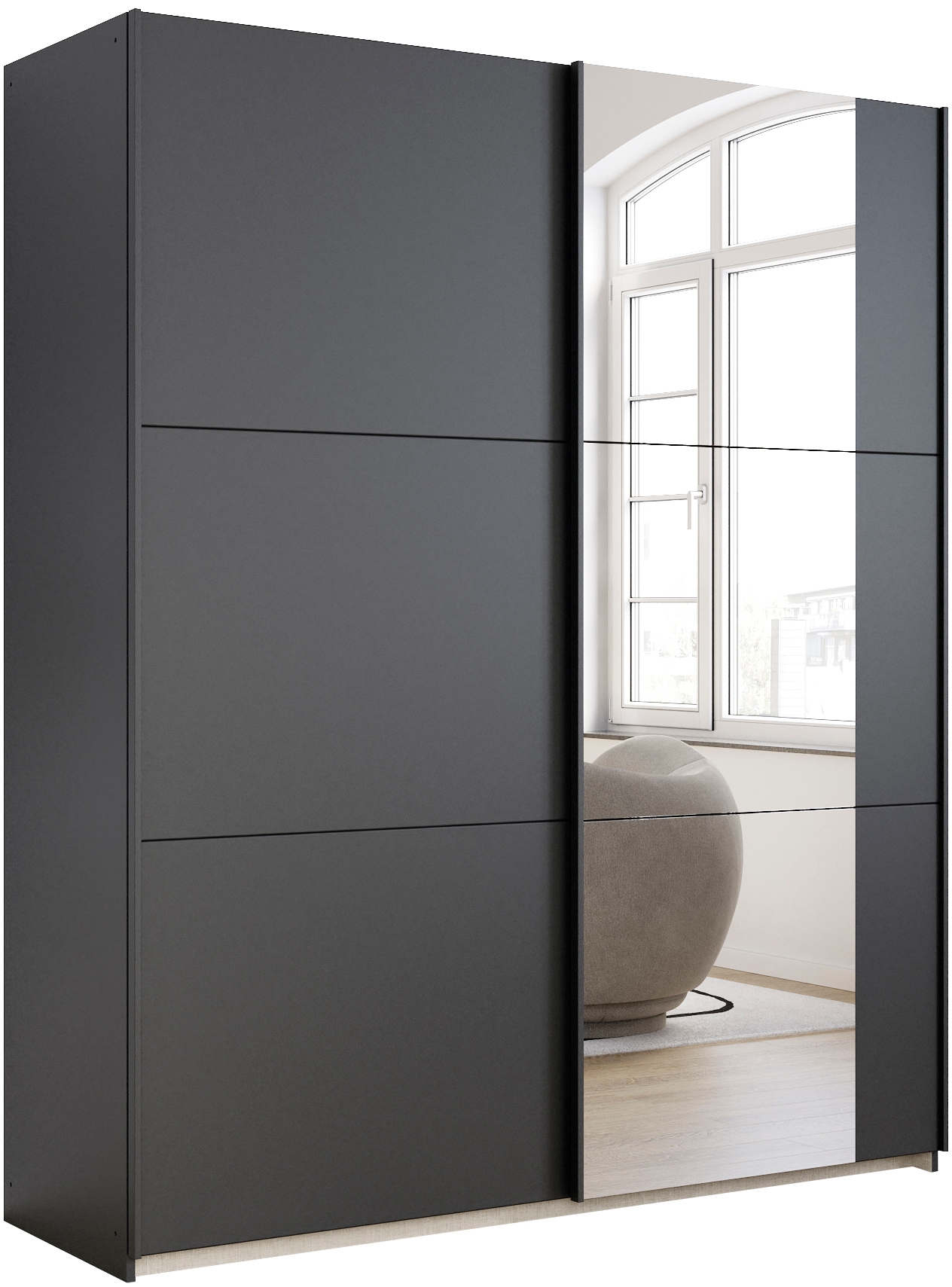 rauch Schwebetürenschrank "Kleiderschrank Drehtürenschrank Schrank Garderobe KRONACH" in 3 Ausstattungen BASIC/CLASSIC/PREMIUM, Breiten 131/175/218/261 cm, optional ohne, mit 1 oder 2 Spiegel, viel Stauraum MADE IN GERMANY