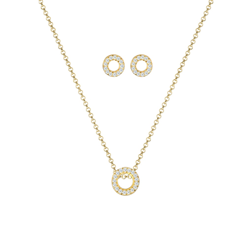 Elli DIAMONDS Schmuckset »Kette Ohrstecker Diamant(0.215 ct.)375 Gelbgold«