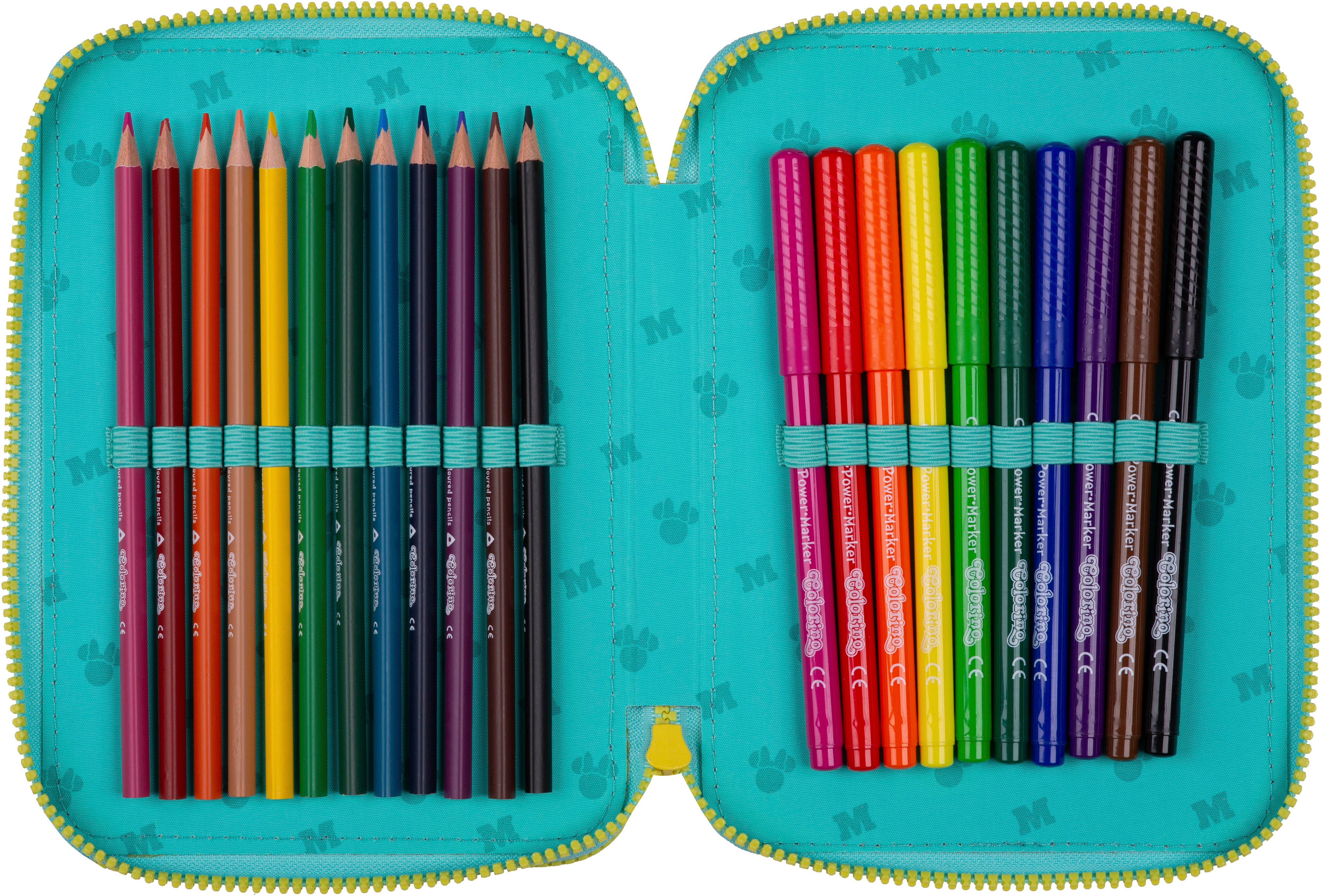 Thumbnail - CoolPack Federmäppchen "Etui XL, Disney, Minnie Mouse, mit 2 Reißverschlüssen" befüllt