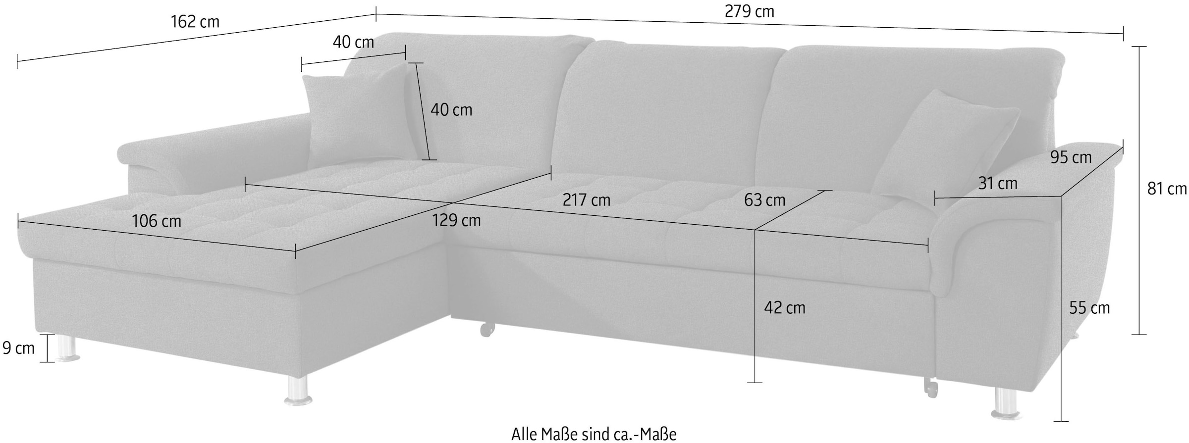 DOMO collection Ecksofa »Franzi L-Form«, wahlweise mit Kopfteilverstellung (dann Tiefe: 170 cm)