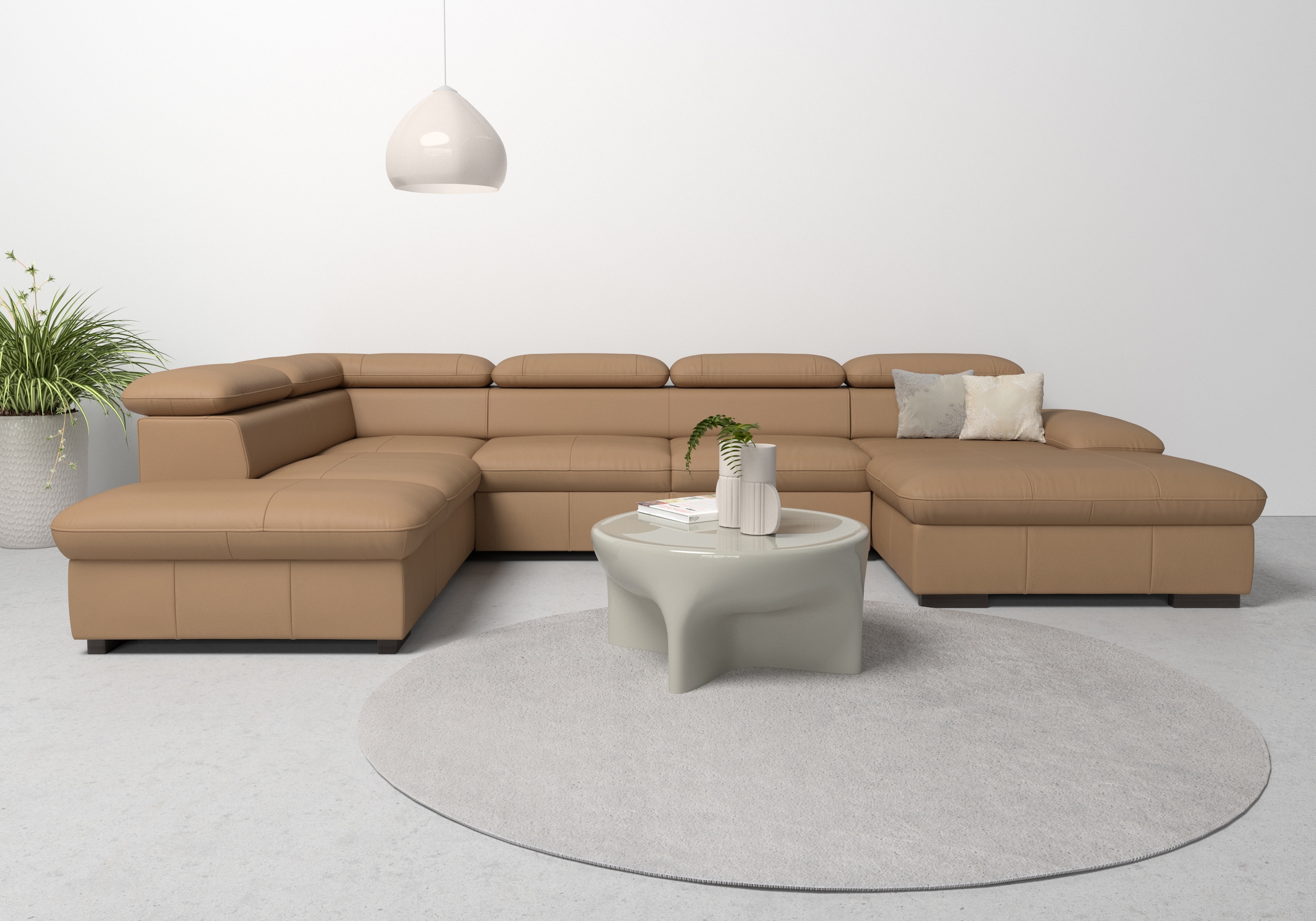 OTTO home Wohnlandschaft "Alberto U-Form, B: 350 cm, mit Kopfteilverstellung, XXL-Sofa" optional mit Schlaffunktion, Couch mit Lederoption