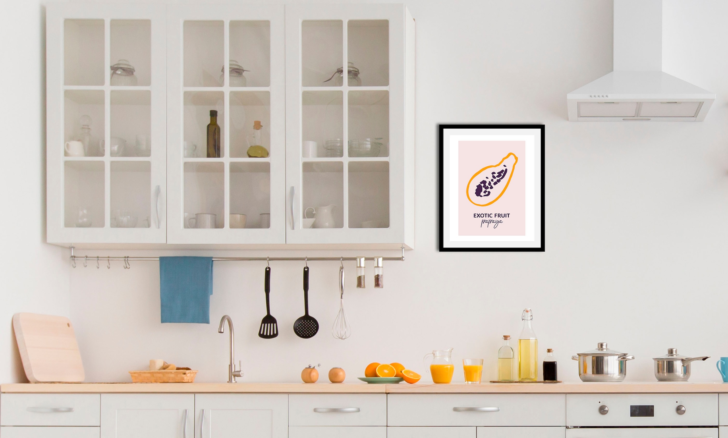 queence Bild "Papaya" Kunst Obst Obst Bilder Schriftzug 1 Stk. tlg. gerahmt