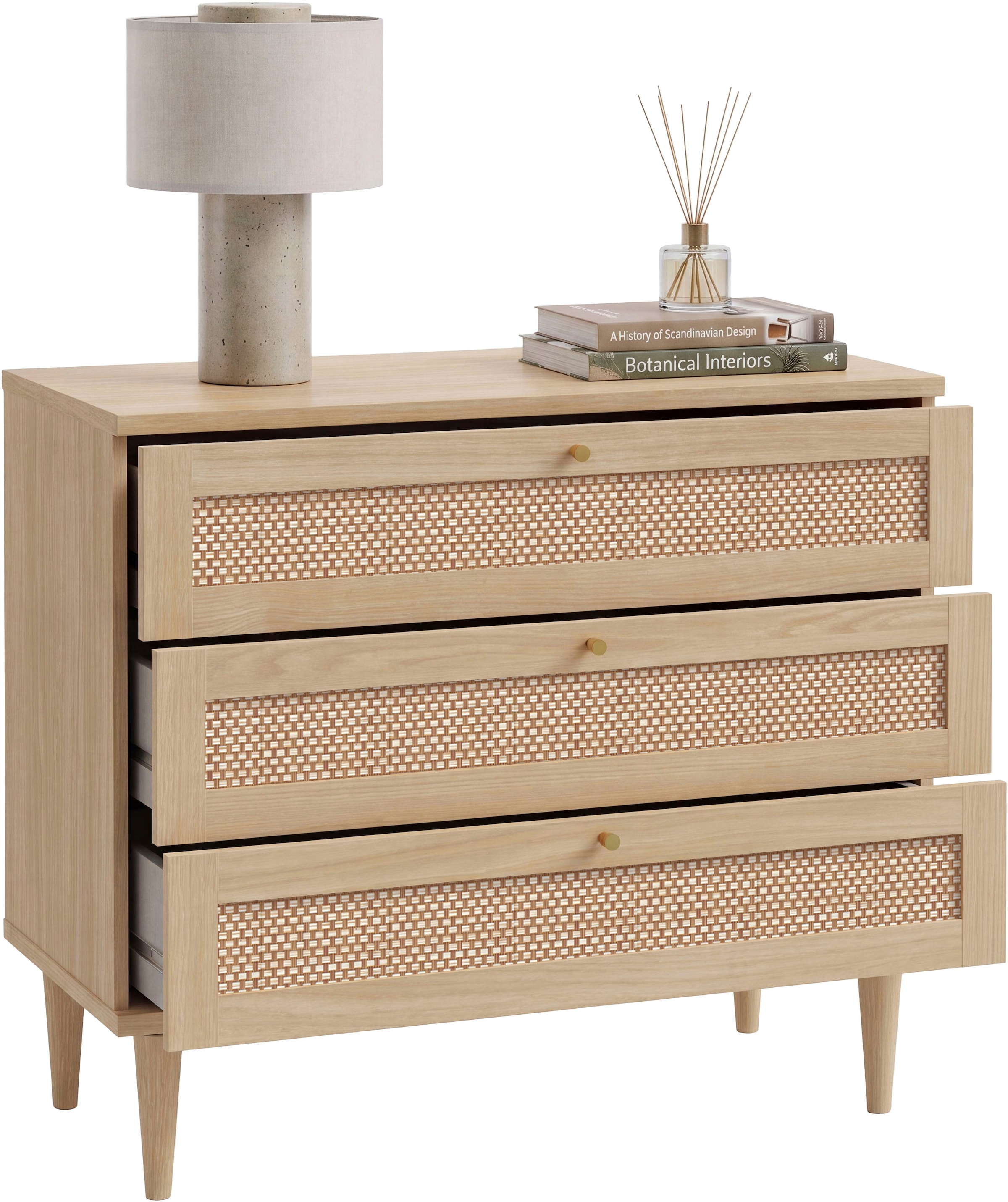 OTTO home Kommode »ELLIAN mit Wiener Geflechtoptik, 3 Schubkästen« Holzfüße, Metallgriffe, Made in EU, viel Stauraum