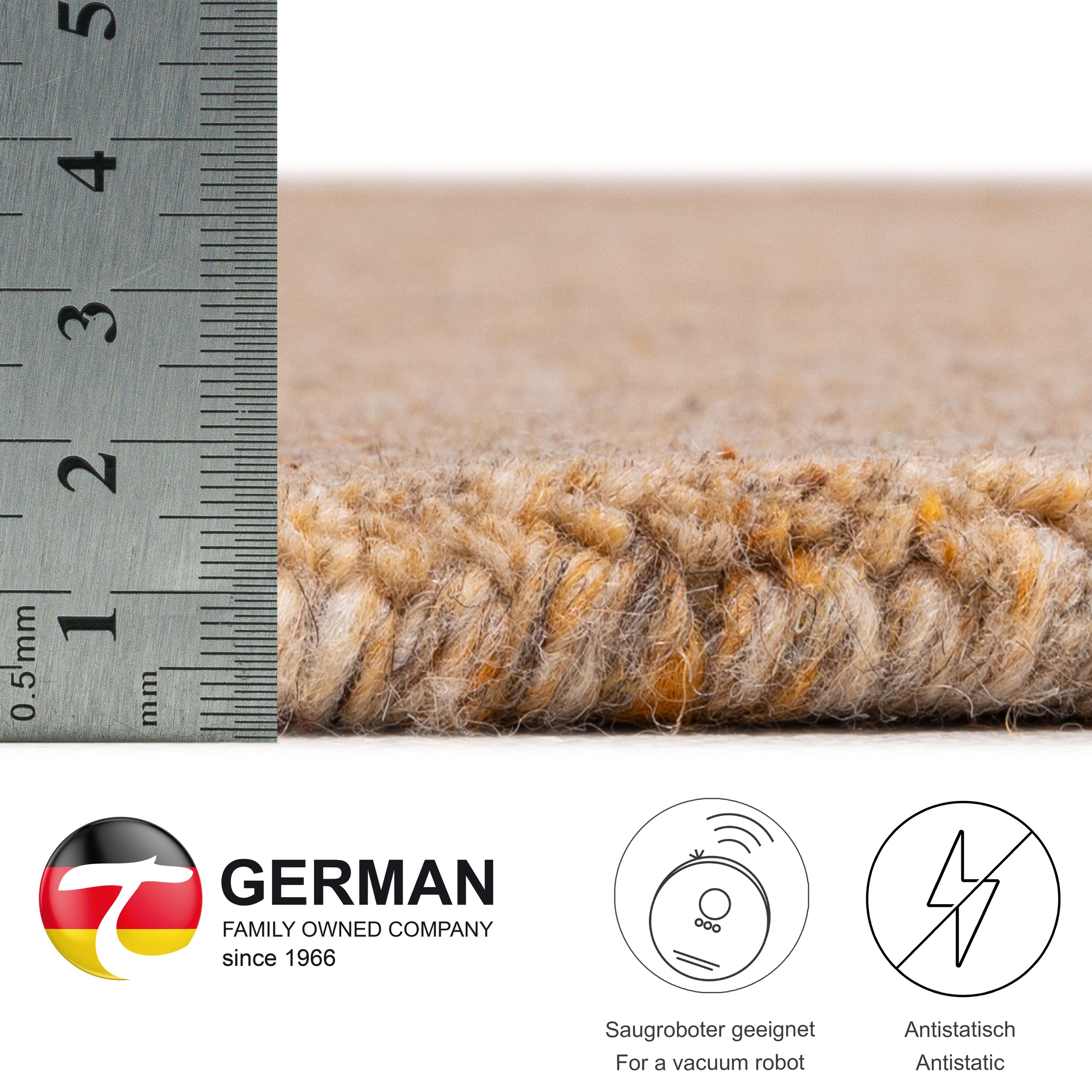 THEKO Wollteppich »Pure UNI«, rechteckig, 14 mm Höhe, Handwebteppich, meliert, reine Wolle, handgewebt