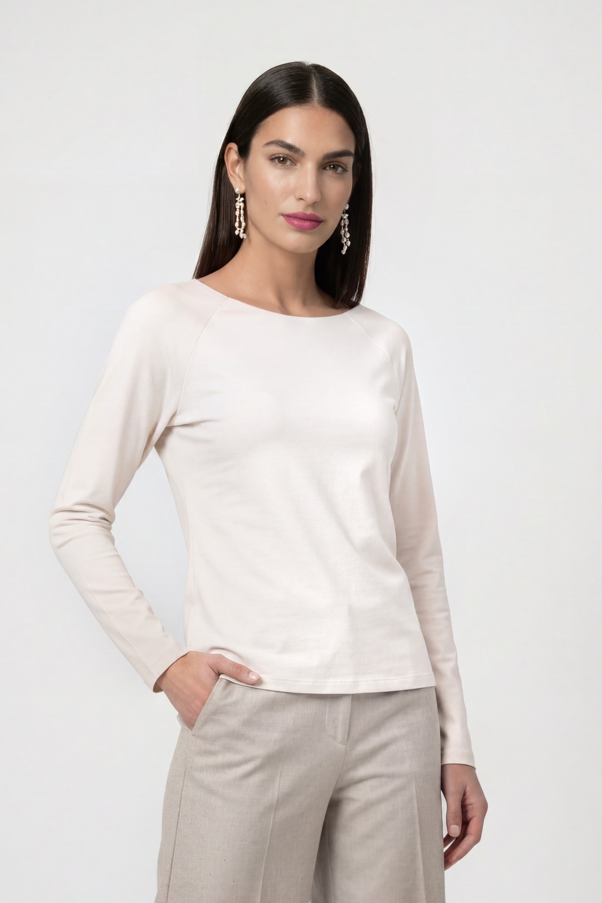 Monari Langarmshirt "Basic" aus weichem Viskose-Modal-Mix, Rundhals