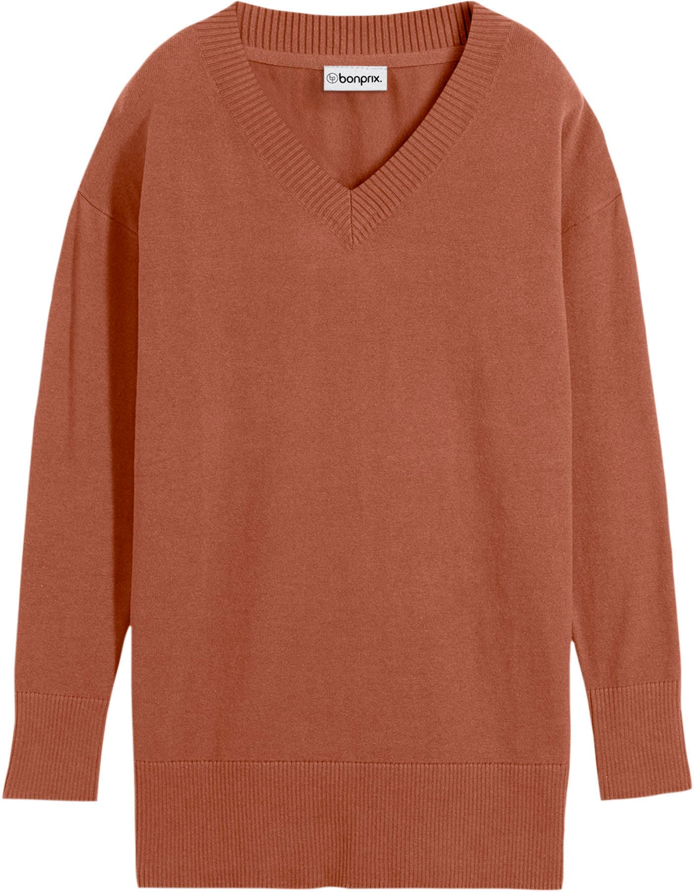 bonprix Longpullover »Long-Pullover« Feinstrick-Baumwollmischung, mit V-Ausschnitt, mit Seitenschlitzen