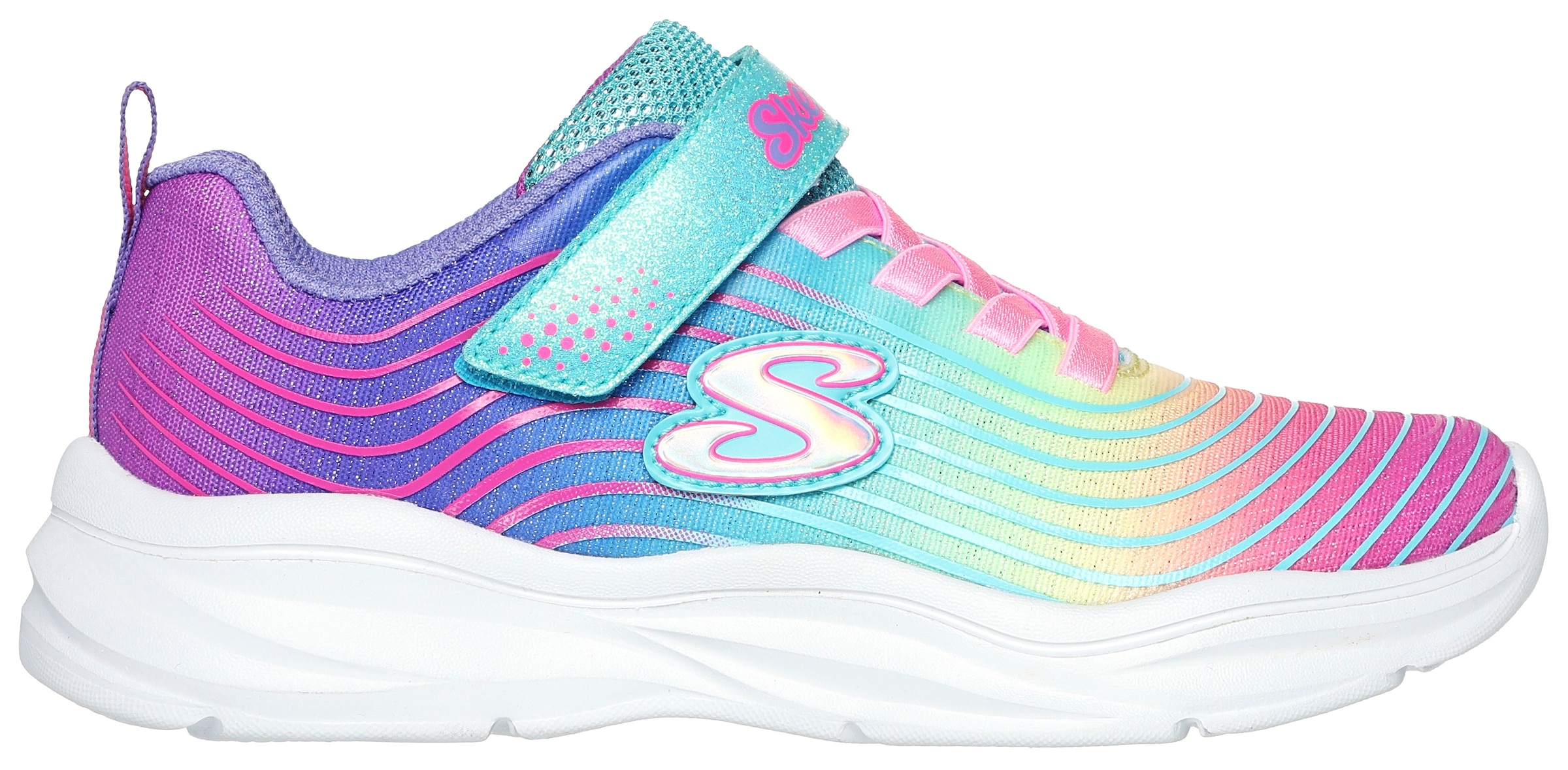 Skechers Sneaker »POWER JAMS - PASTEL SPEED«, Slip-On Sneaker, Klettschuh mit Regenbogen-Farbverlauf und Glitzer