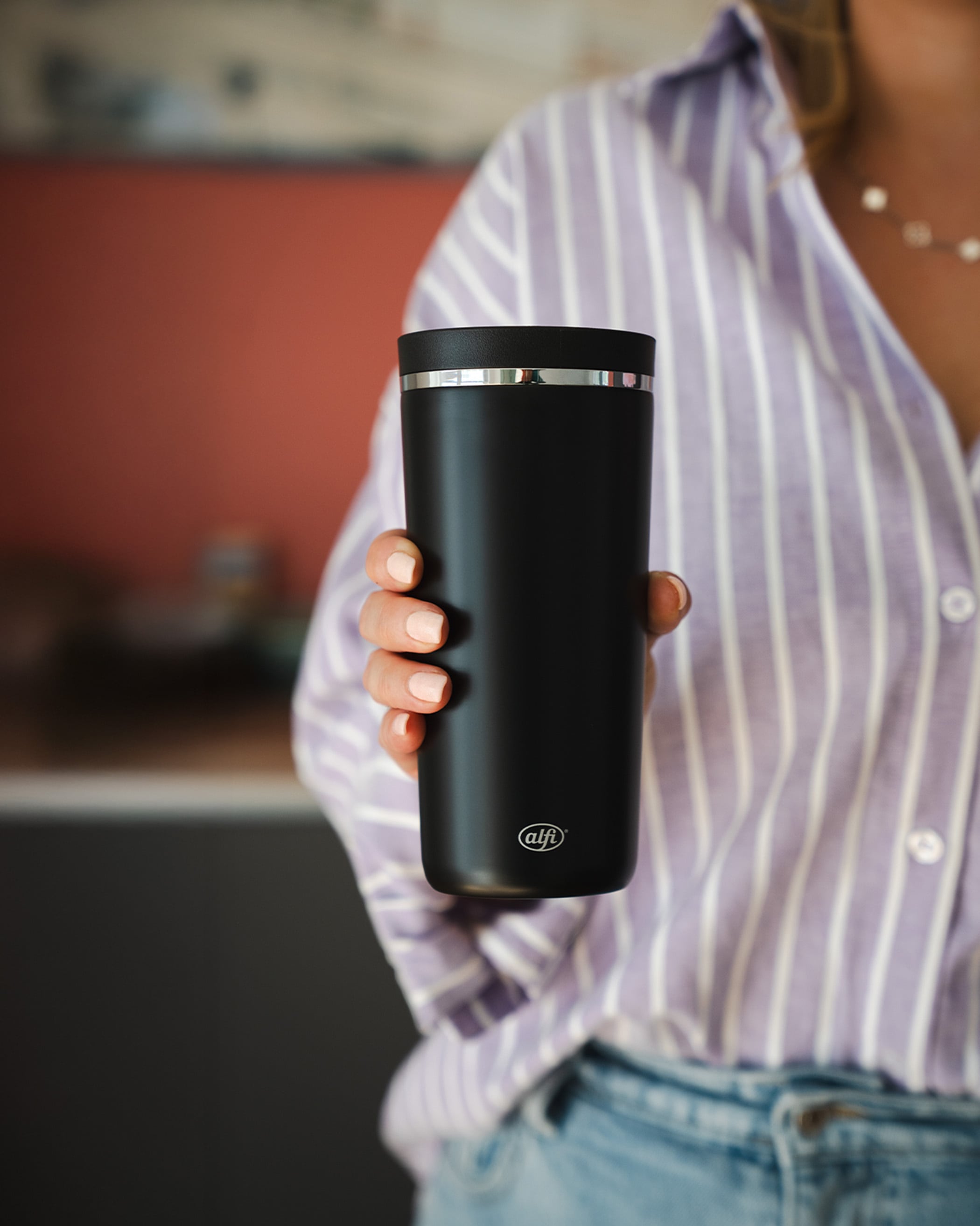 Alfi Thermobecher »ISO COFFEE MUG PRO, absolut dicht, spülmaschinenfest« 0,38l, 6h heiß & 12h kalt, mit Druckknopf & Teebeutel-Aufhänger