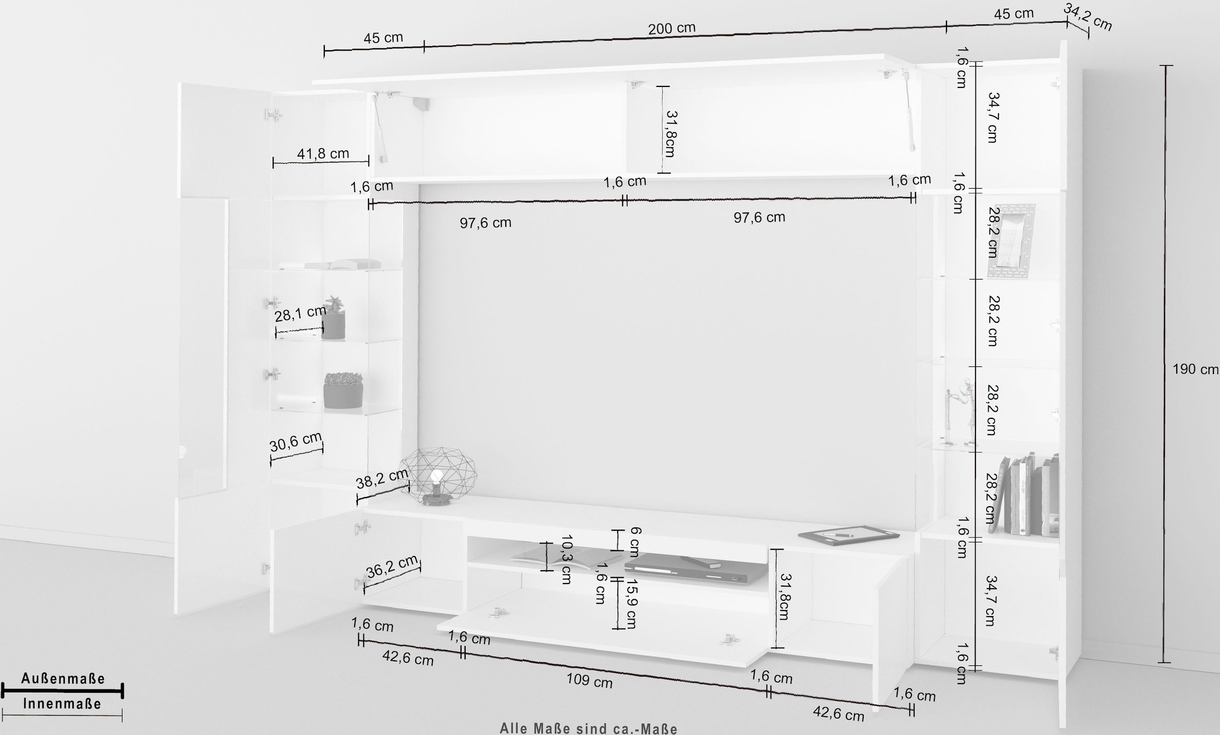 INOSIGN Wohnwand »New Egypt«, (4 St., Breite 290cm), bestehend aus 2 Stauraumvitrinen, 1 Lowboard, 1 Hängeschrank