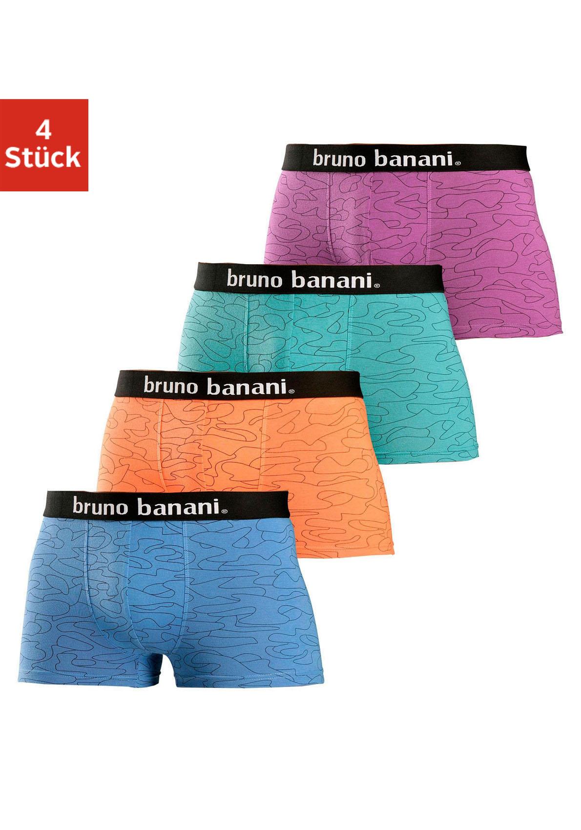 Bruno Banani Hipster Packung, 4 Stk. knapp sitzende Boxershorts in uni oder gemustert aus Baumwollmischung