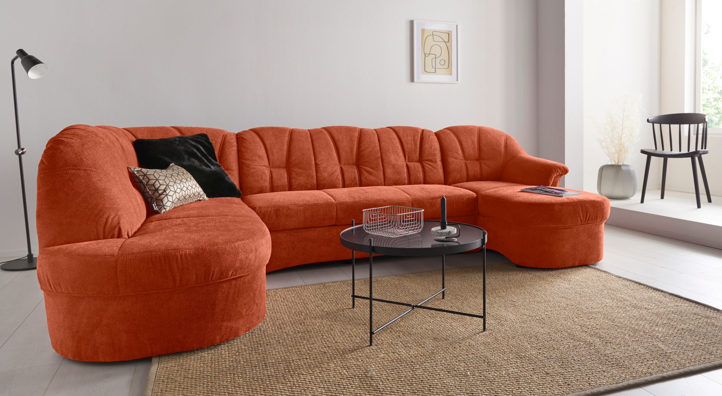 DOMO collection Wohnlandschaft "Papenburg elegand & zeitlos, viel Platz, Breite 297cm, U-Form" in großer Farbvielfalt, wahlweise Bettfunktion, frei im Raum stellbar