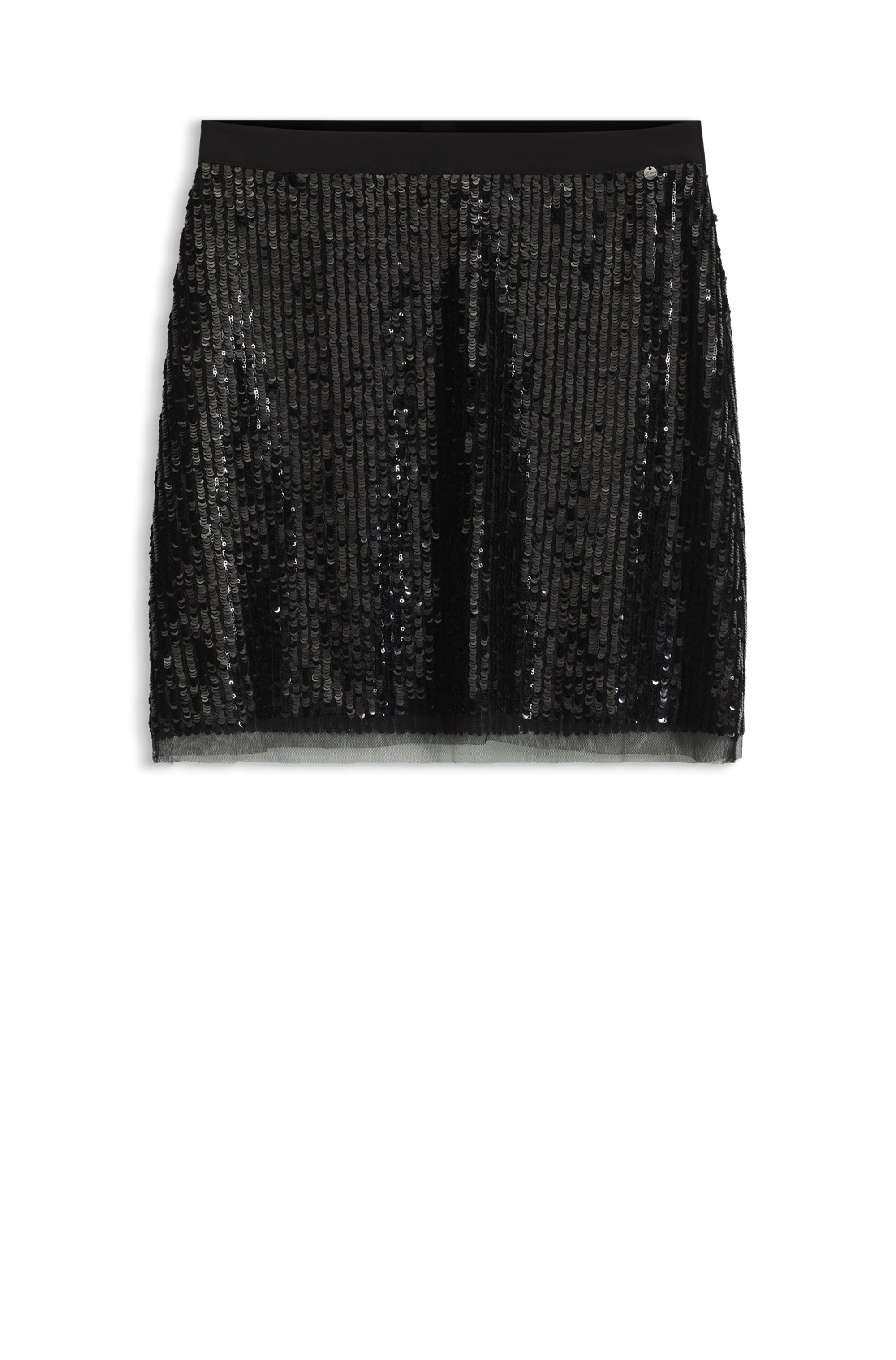 BOSS ORANGE Paillettenrock »Vycole Premium Damenmode« mit Mesh-Detail am Saum, Mini-Länge