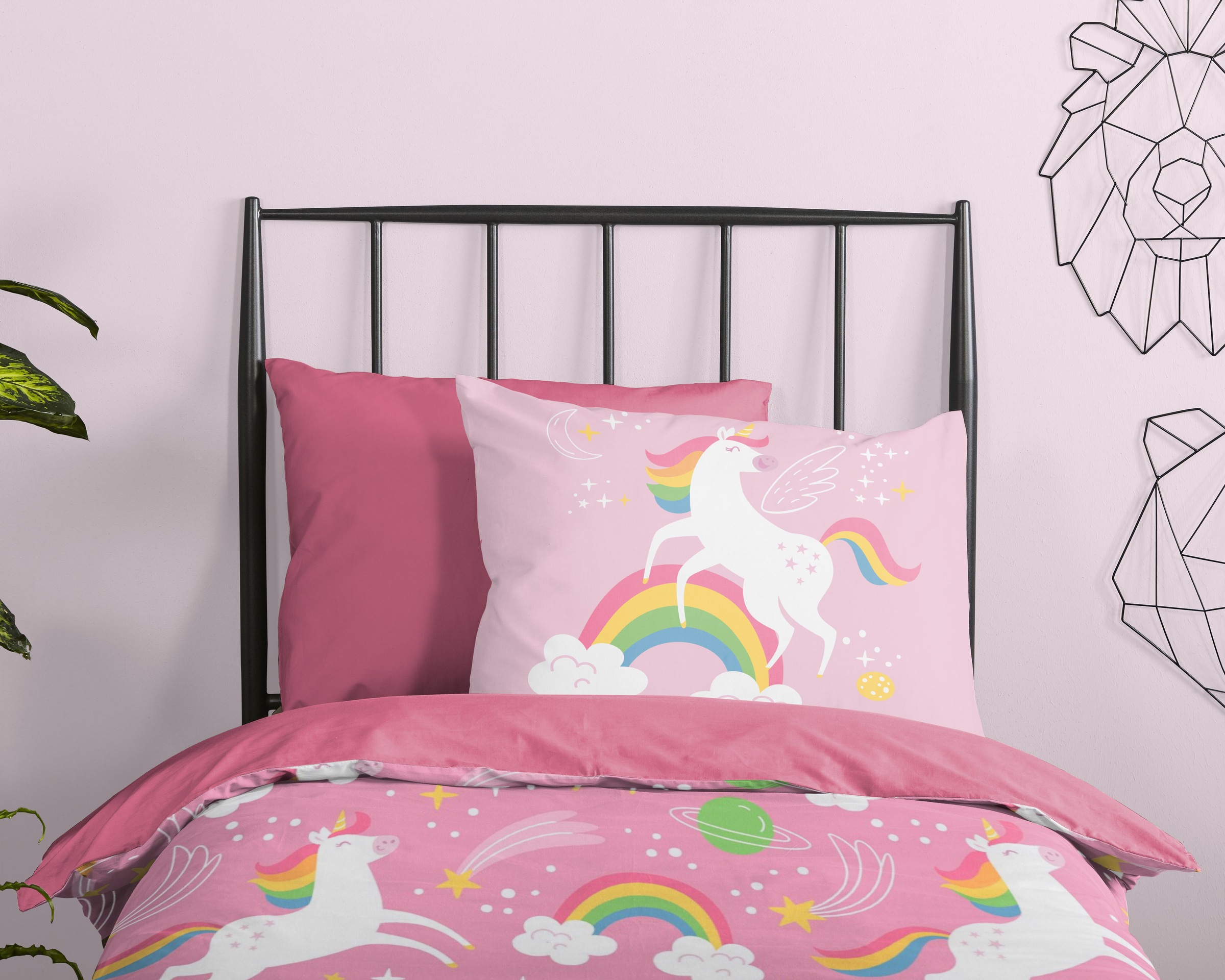 PURE luxury collection Microfaserbettdecke + Kopfkissen »Bella« 2-in-1 Bettdecke, waschbar, 135x200, Wende, Mädchen, Einhorn, Rosa