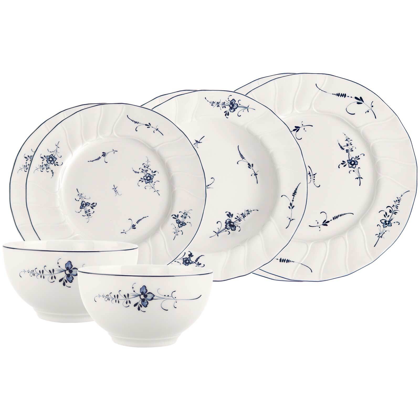 Villeroy & Boch Geschirr-Set "Einsteiger-Set Vieux Luxembourg 8er Set weiß-blau" Spülmaschinengeeignet, Mikrowellengeeignet